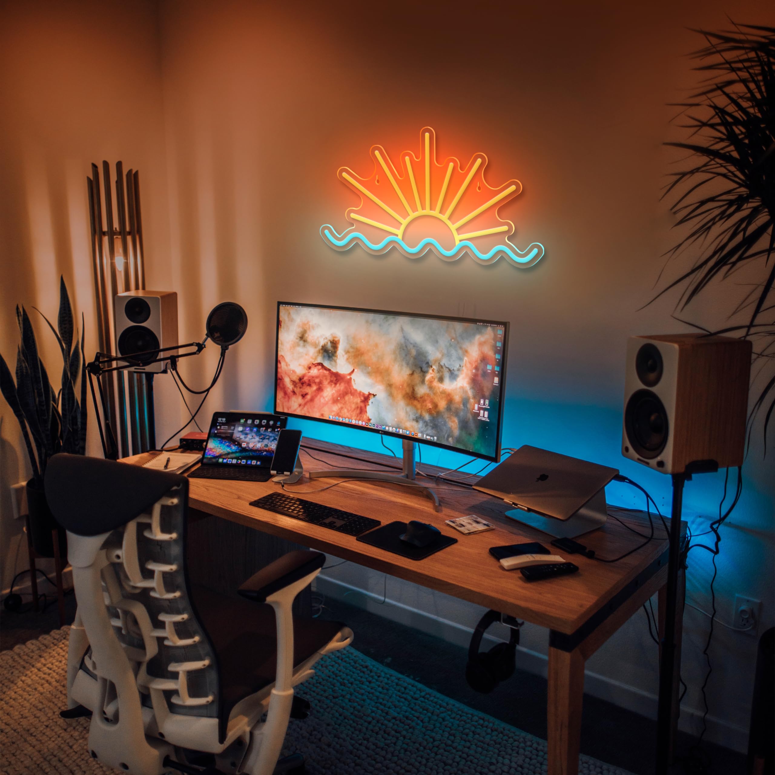 VIKLIU Neon Sign - Sunset Wave LED Light for Bedroom & Bar, 14.96x8.07in, USB Powered, Acrylic, Model TYH