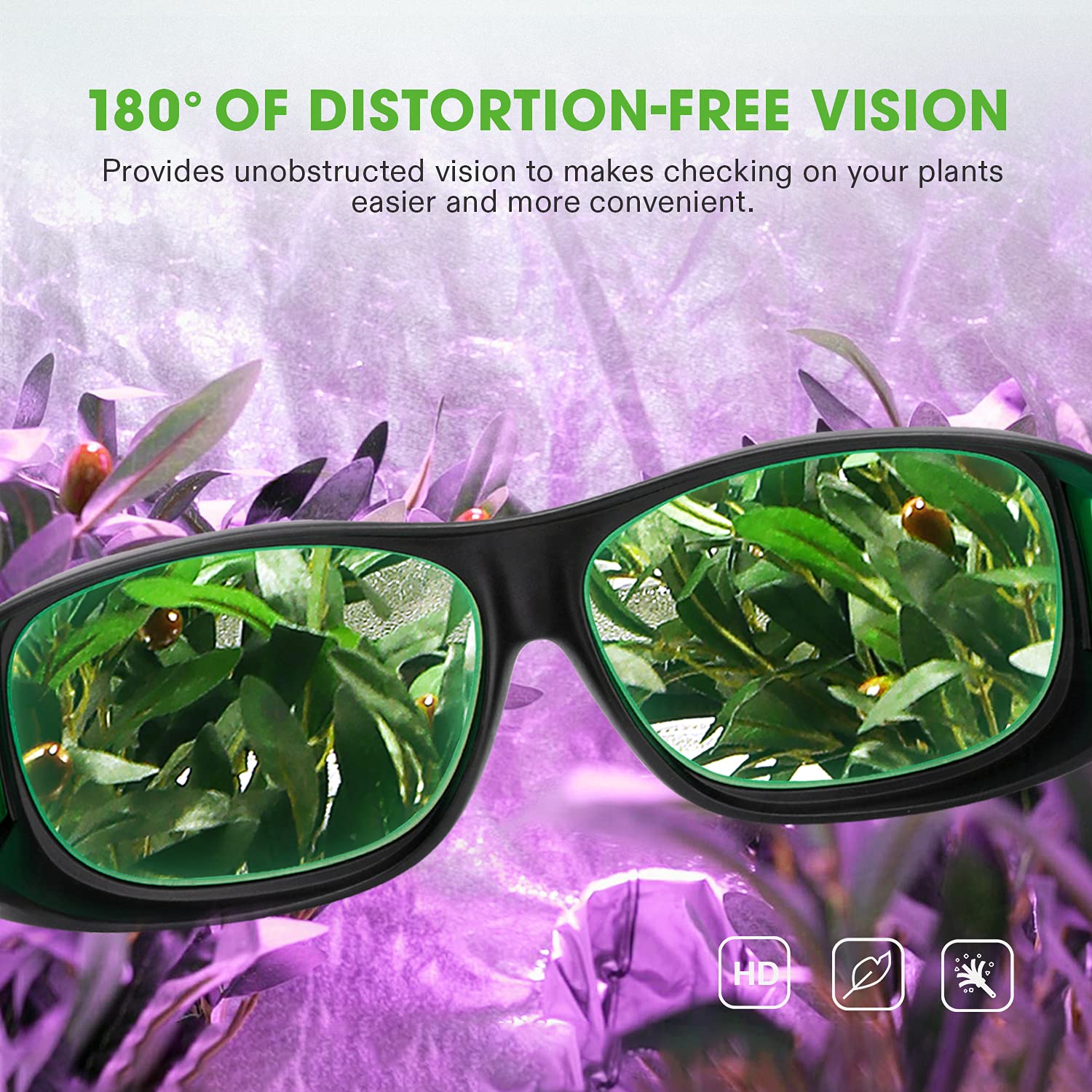 VIVOSUN Hydroponics LED Grow Room Glasses with Case - Green, Optimal Light Protection for Indoor Gardening