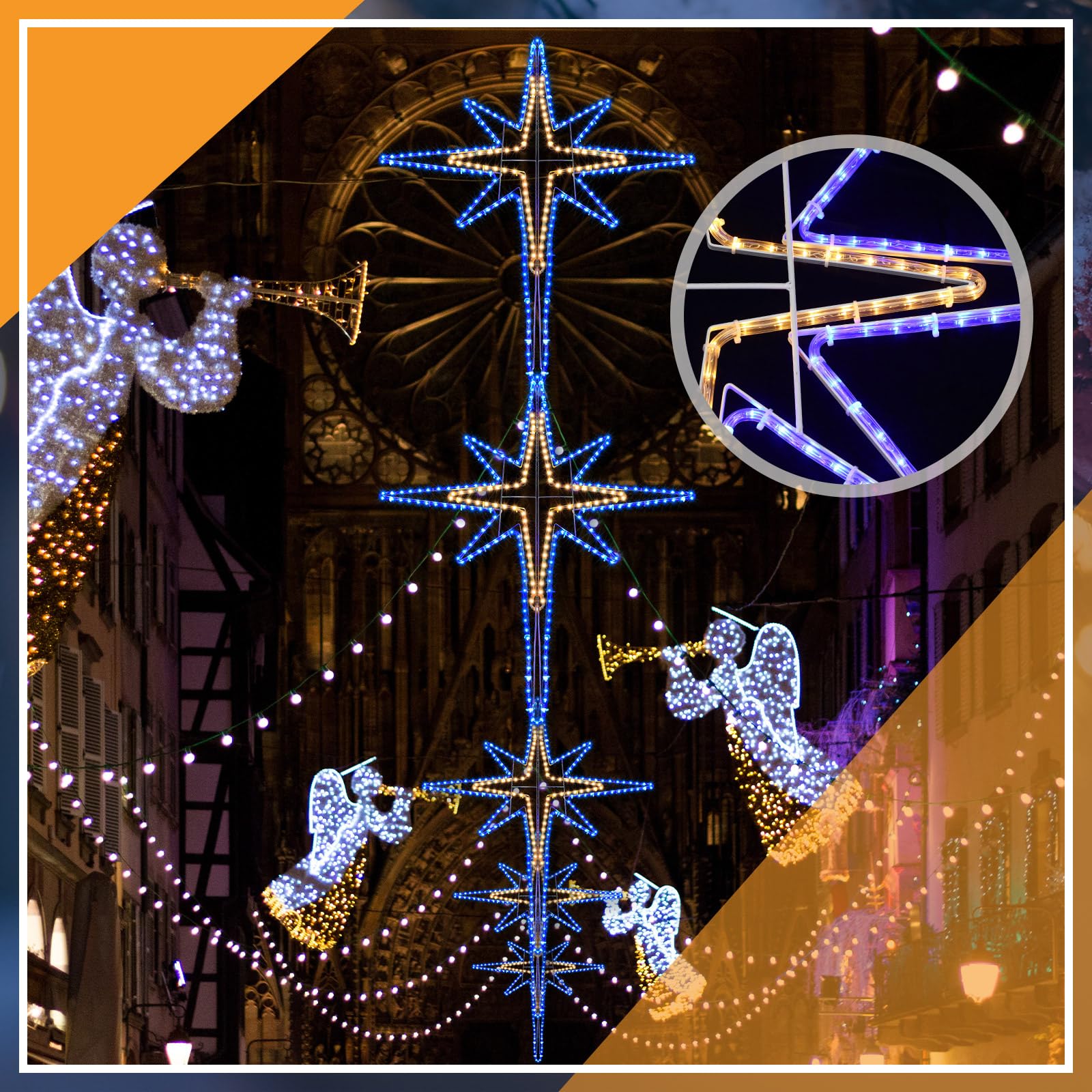 Wettal LED Christmas Star Hanging Lights, 43" Warm Light Nativity Decoration for Door, Window, Porch, Tree Topper