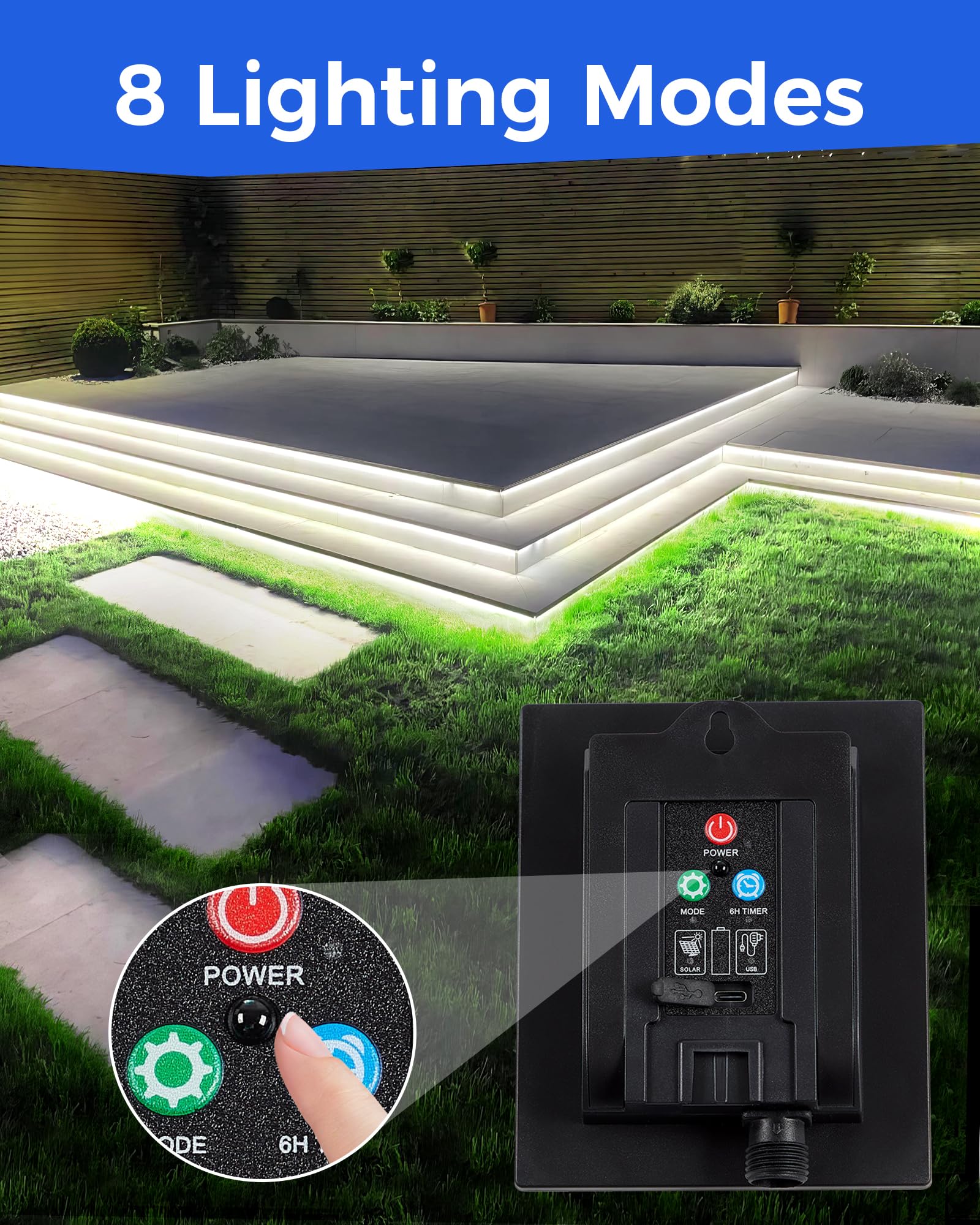 Lifengsoler 32.8Ft Led Strip Lights Outdoor, 600Leds Solar & Usb Powered Dimmable Led Strip Lights With Remote, Ip65Waterproof S