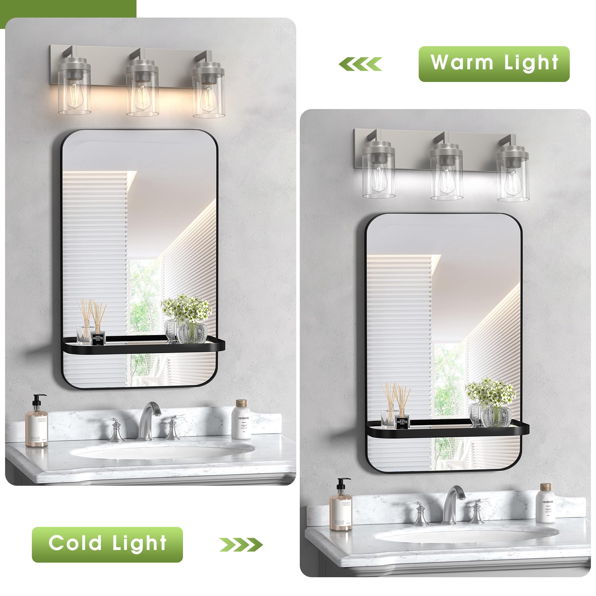 Espird 3-Light Bathroom Vanity Light Fixture, Brushed Nickel, Glass Shade, Model L08-3-NL