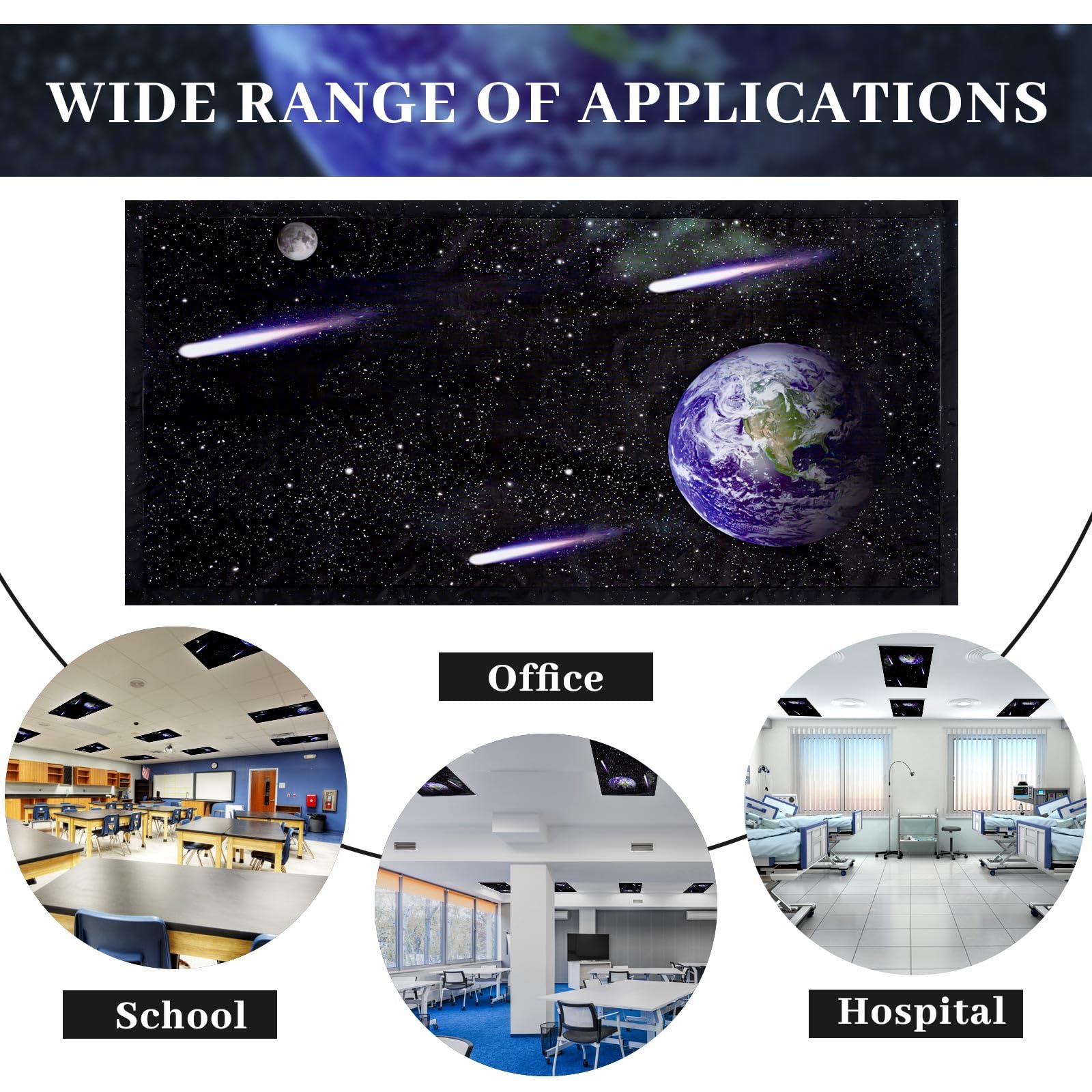 Patelai Fluorescent Light Cover with 10 Magnets, 4 x 2 Feet, Black, Model PT-Patelai-44510 for Classroom, Home, Office Decor