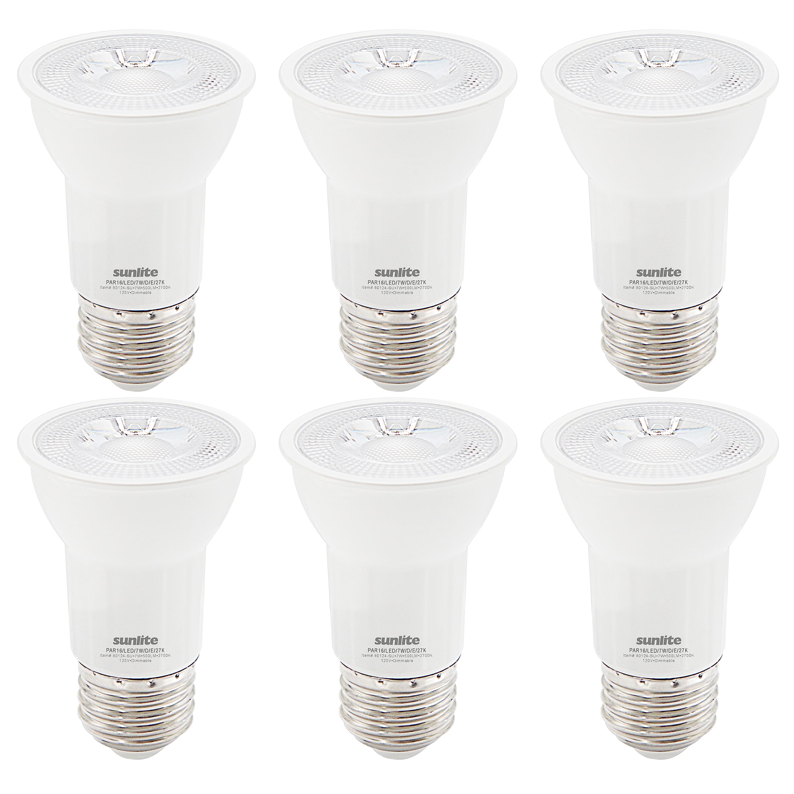 Sunlite Led Par16 Long Neck Recessed Spotlight Bulb, 7 Watt, (75W Halogen Replacement), 500 Lumens, Medium (E26) Base, Dimmable,