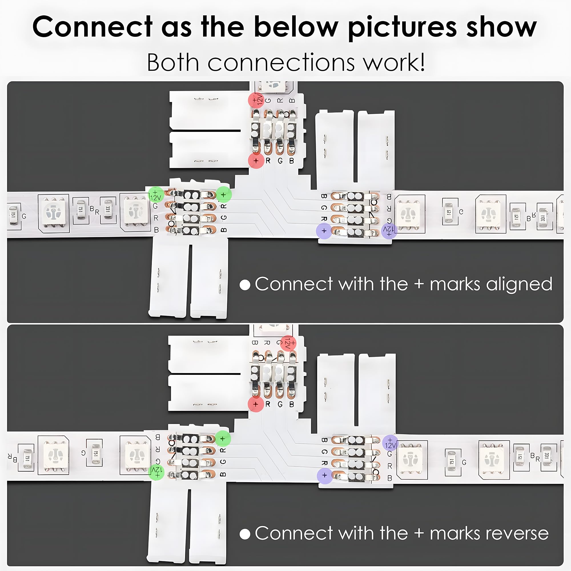 Jackyled T Shape 4-Pin 8Mm Led Connectors Total 42Pcs, Unwired Solderless Gapless Adapter Corner Connectors Terminal Extension 1