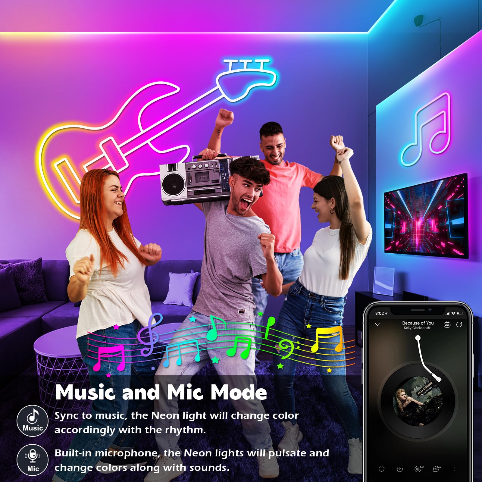 LETIANPAI 50FT LED Neon Rope Lights, RGB Waterproof, Flexible, App/Remote Control, Music Sync, Silicone Material