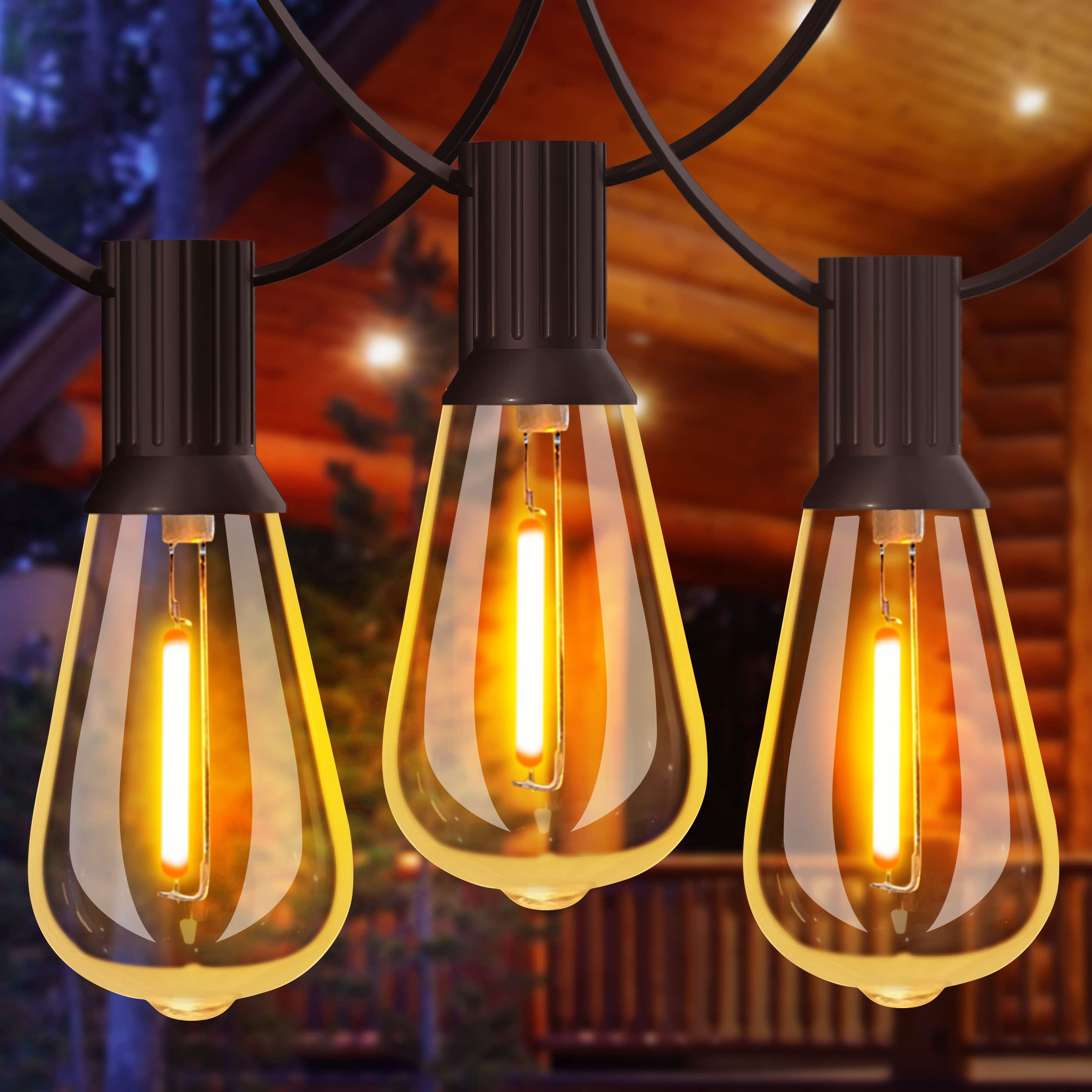 GLUROO Outdoor Edison String Lights, 120FT, 60+4 Vintage LED Bulbs, Waterproof, Dimmable, Black, Shatterproof, Connectable