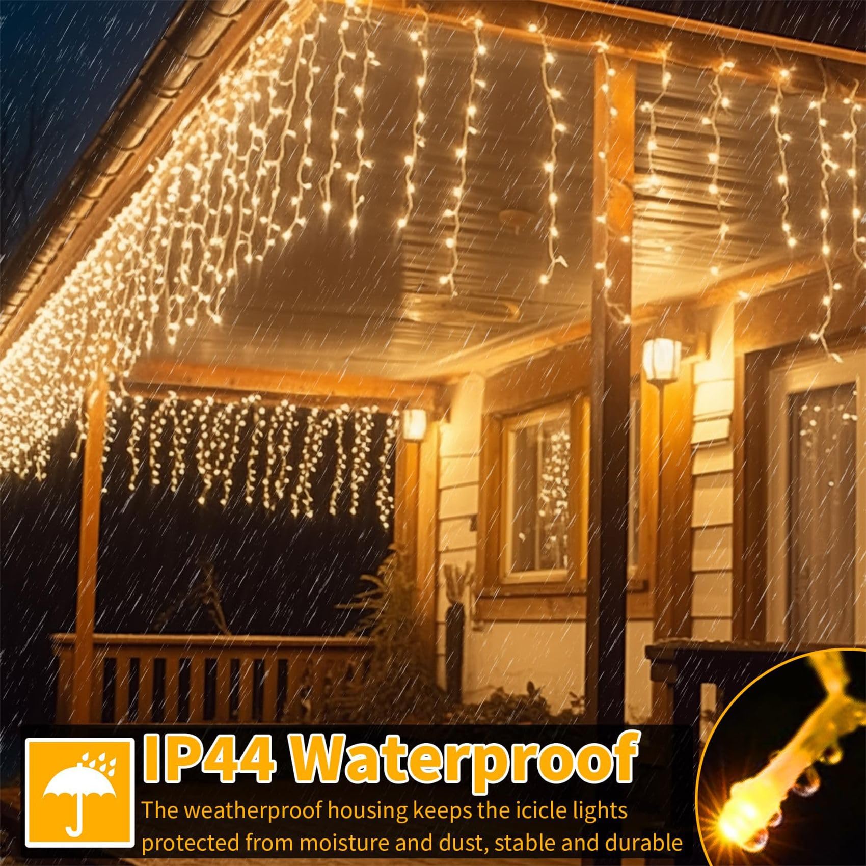 600Led Plug-In Christmas Icicle Lights, 75Ft Hang String Lights With Remote, 8 Modes Warm White Twinkle Fairy Lights Waterproof