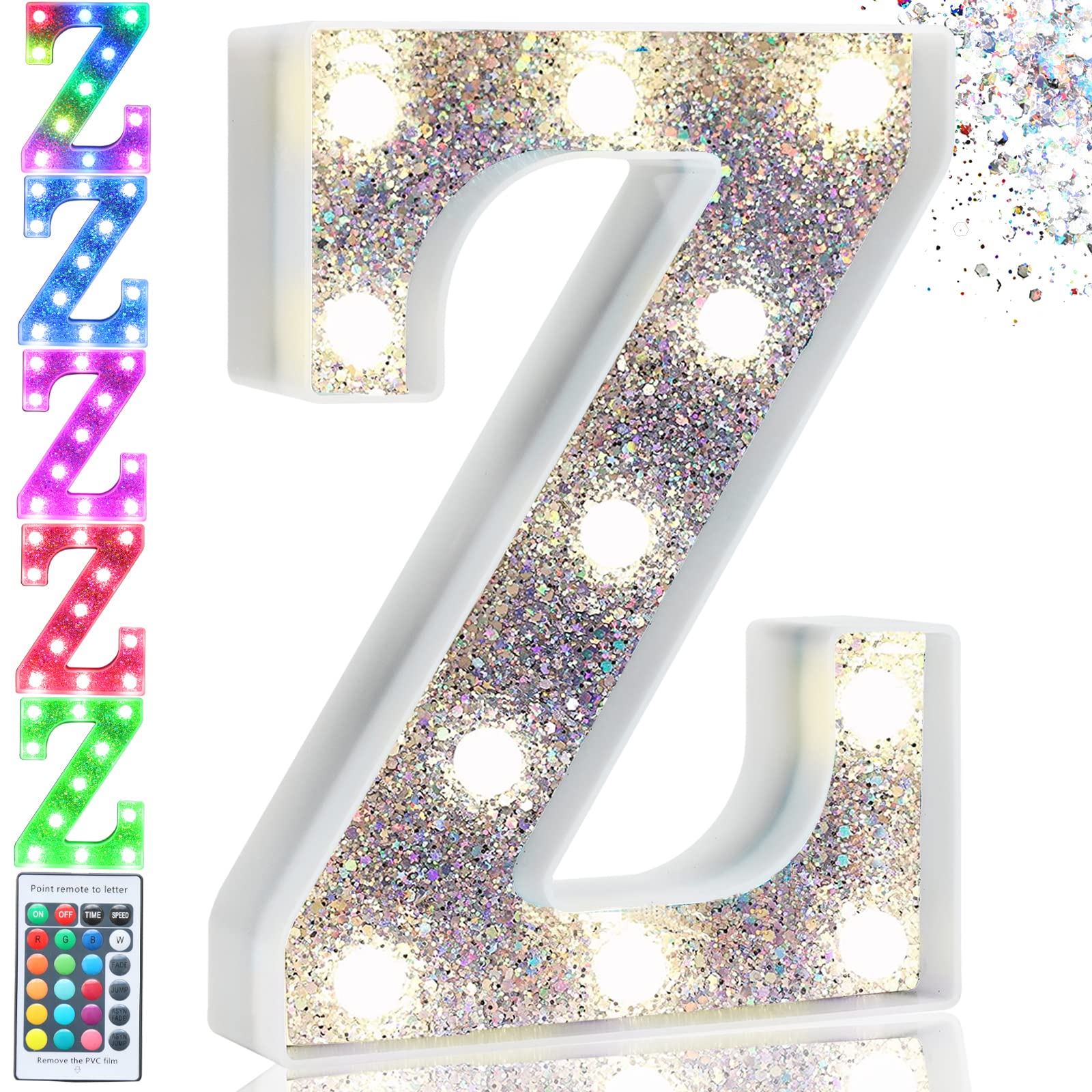 Pooqla LED Marquee Letter Light, Battery Operated, 16 Colors, Model S-RGB Silver, Letter Z