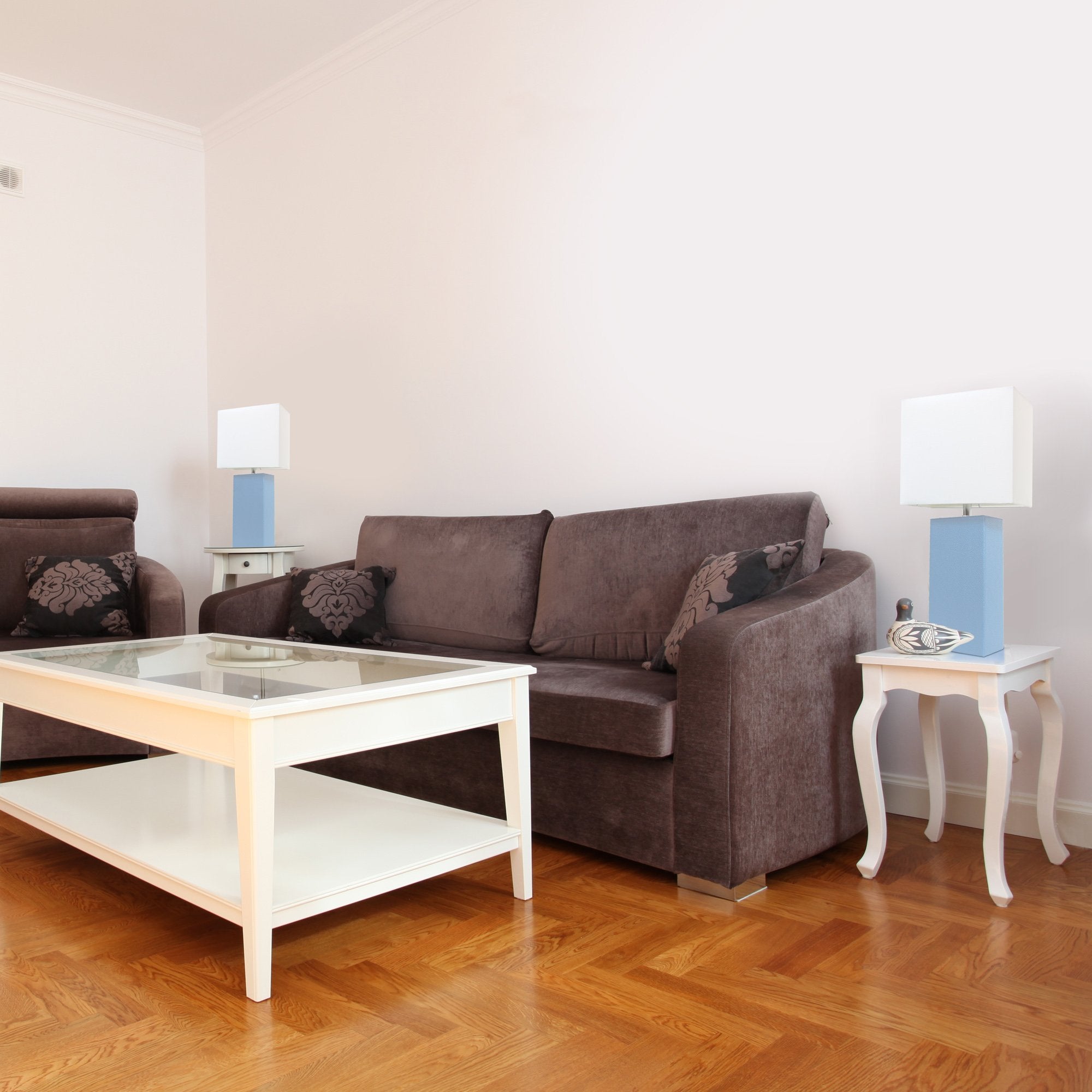 Elegant Designs LC2000-PWK-2PK 2 Pack Modern Leather Table Lamps with White Fabric Shades  Periwinkle