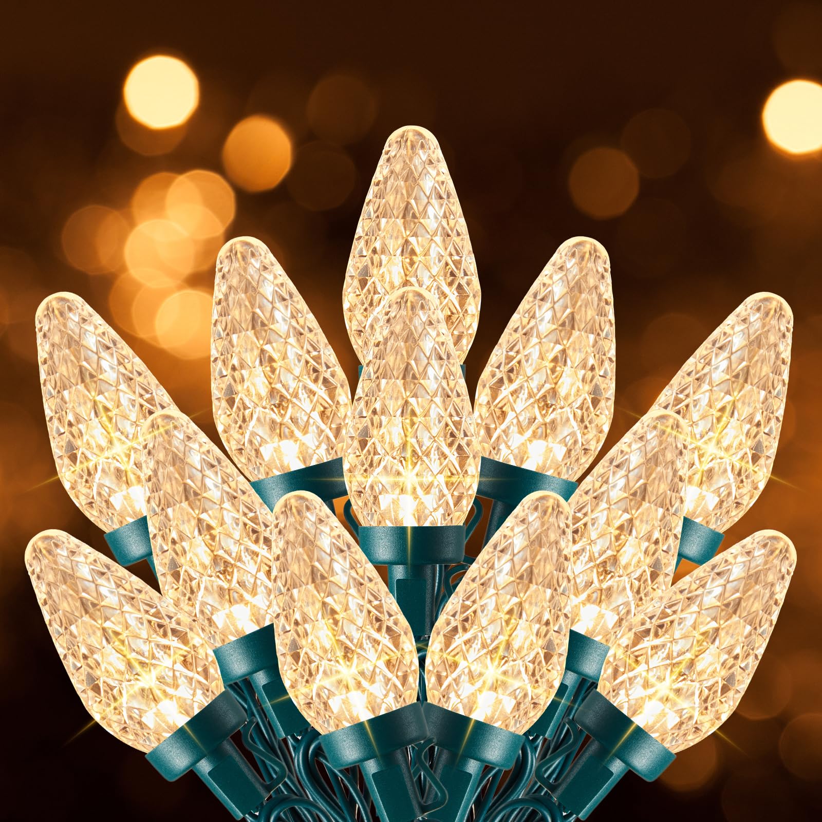 Minetom C9 String Lights, 100 LED, 66 FT, Warm White, 8 Modes, Timer, Connectable, Indoor/Outdoor Holiday Decoration