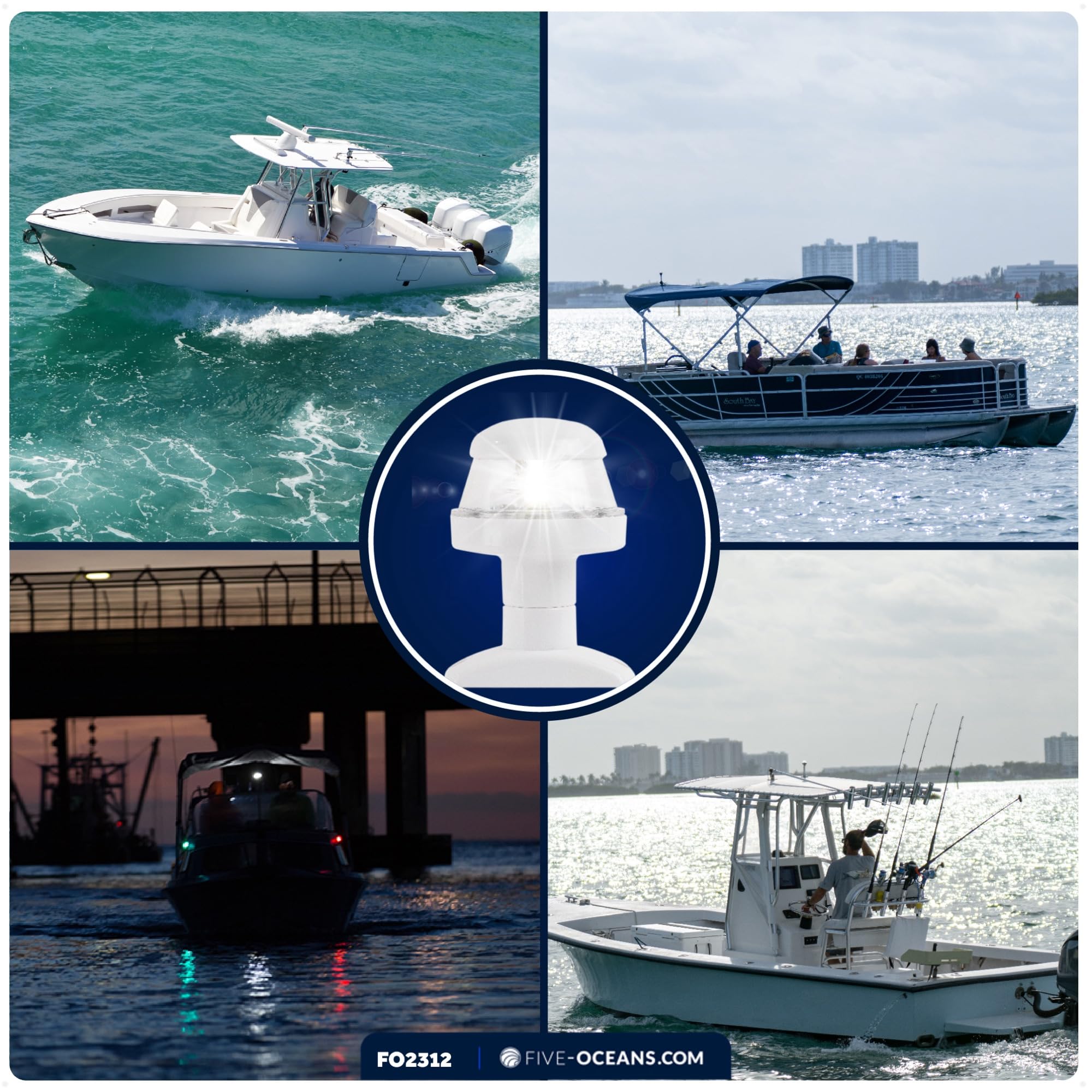 Five Oceans 12V DC Stern Navigation Light, USCG 2NM Compliant, 3-1/4-Inch Fixed Mount, Model FO2312