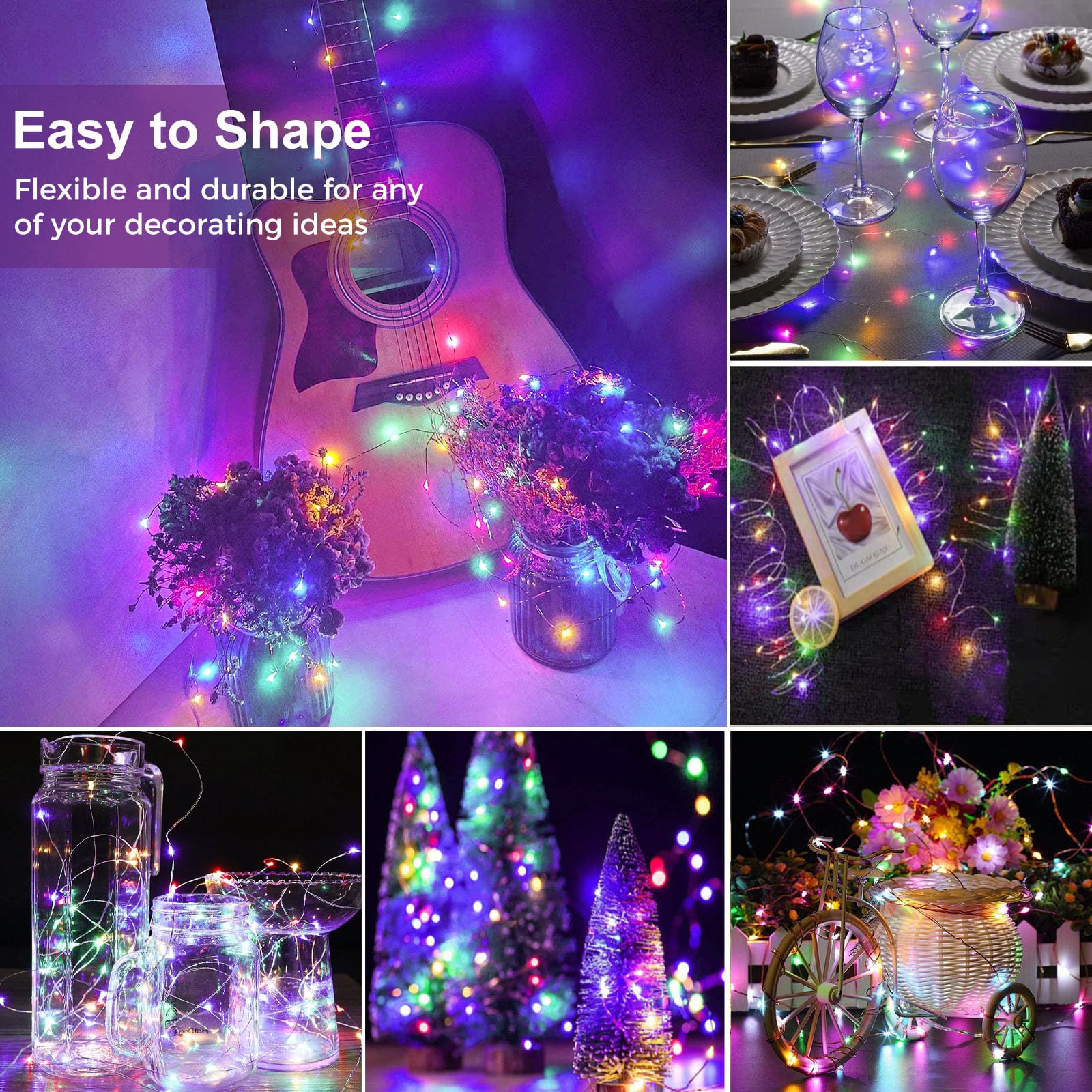 kolpop LED Fairy Lights, 12 Pack, Battery Operated, Waterproof Twinkle String Lights, Multicolor for Christmas and Parties
