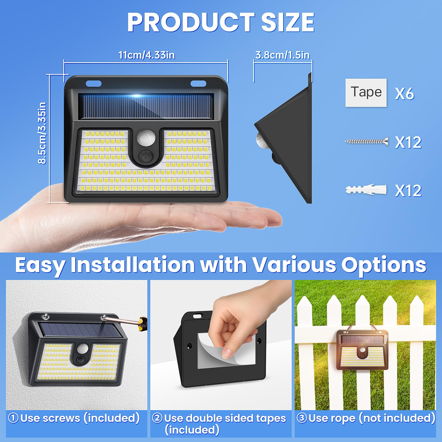 CLAONER Solar Motion Sensor Lights, Super Bright 6 Pack, Waterproof, Cool White, 3 Lighting Modes, Model SL356AB-CA