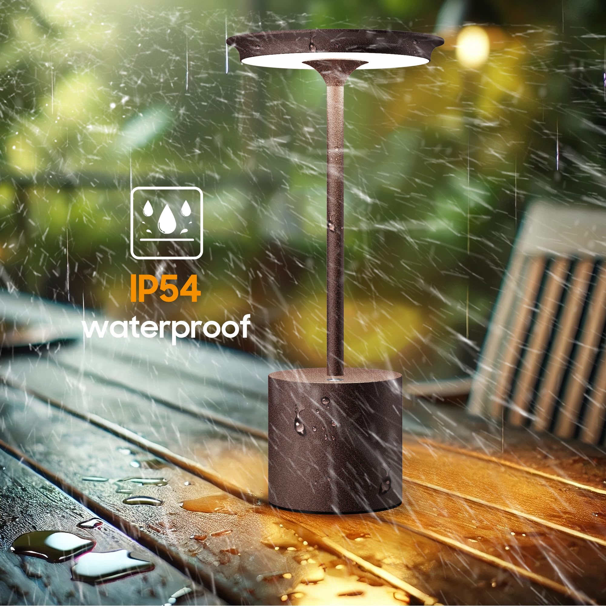 Sikevht Cordless Table Lamp, Portable Rechargeable 6000mAh, LED Light for Dining & Outdoors, Rust, Model S823