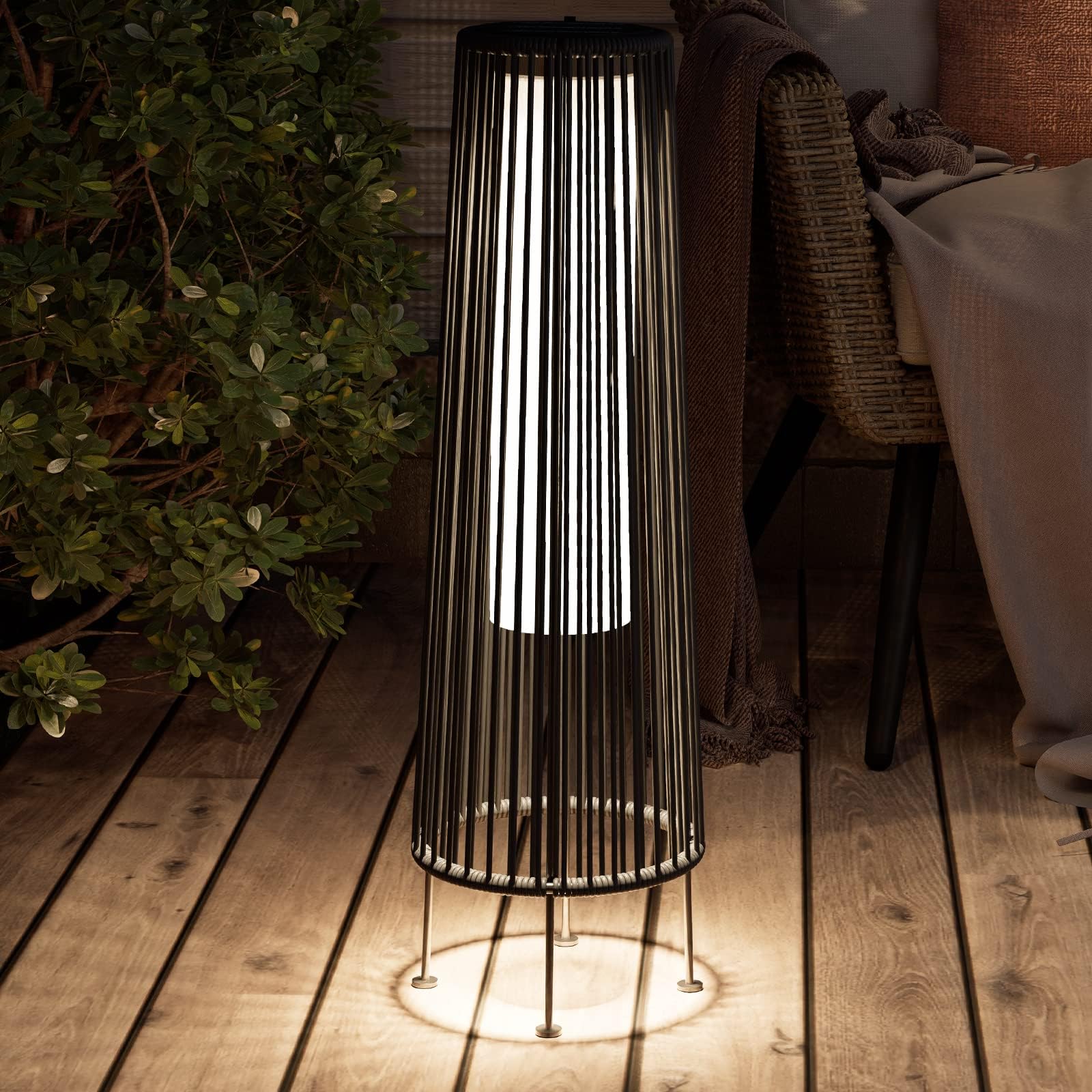 Grand patio Solar Floor Lamp 2-Pack, Waterproof Wicker Outdoor Lights, Dark Brown