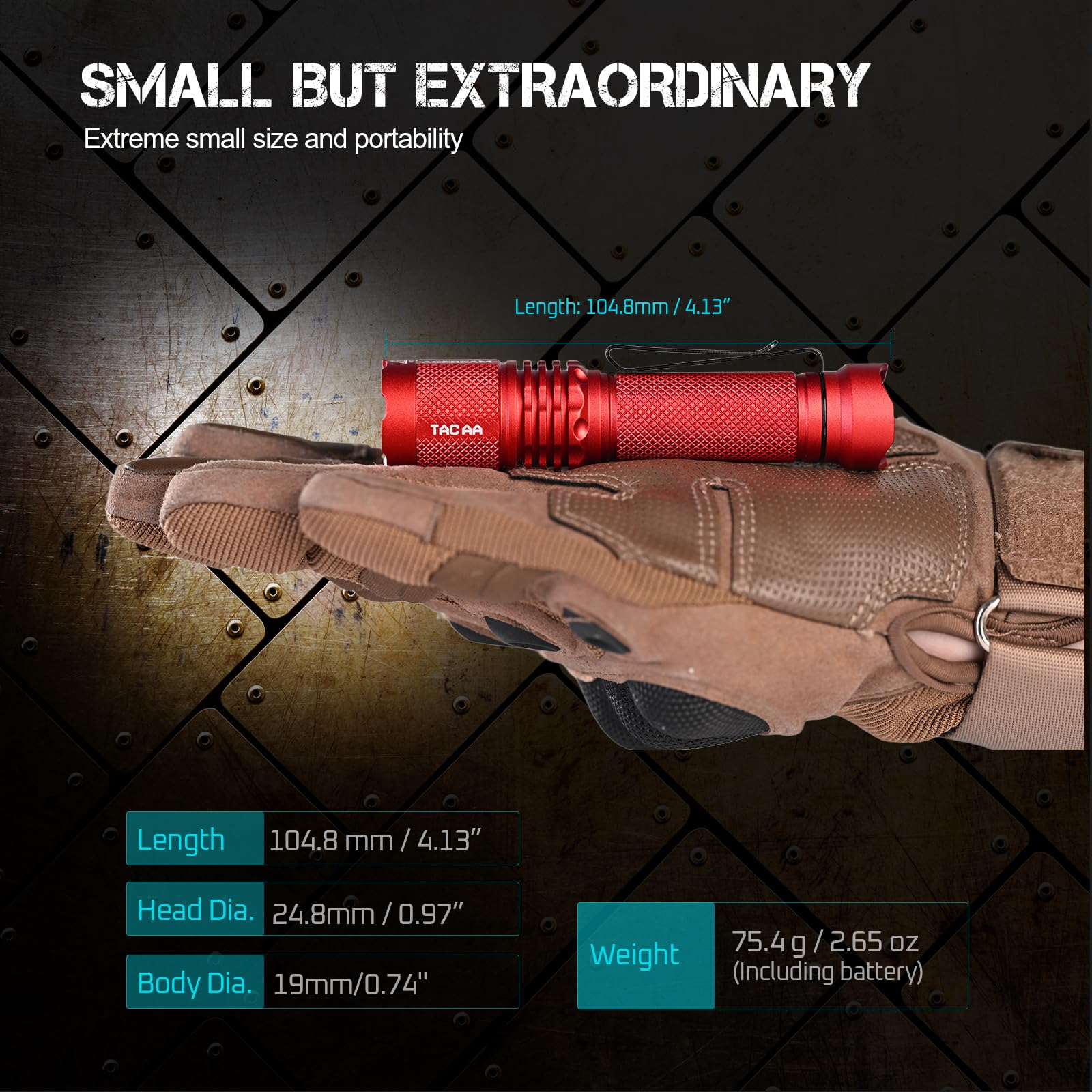 ACEBEAM TAC AA 2.0 Tactical Flashlight, 900 Lumens, 360 Meters Range, Rechargeable, Red Aluminum, EDC, 6 Modes
