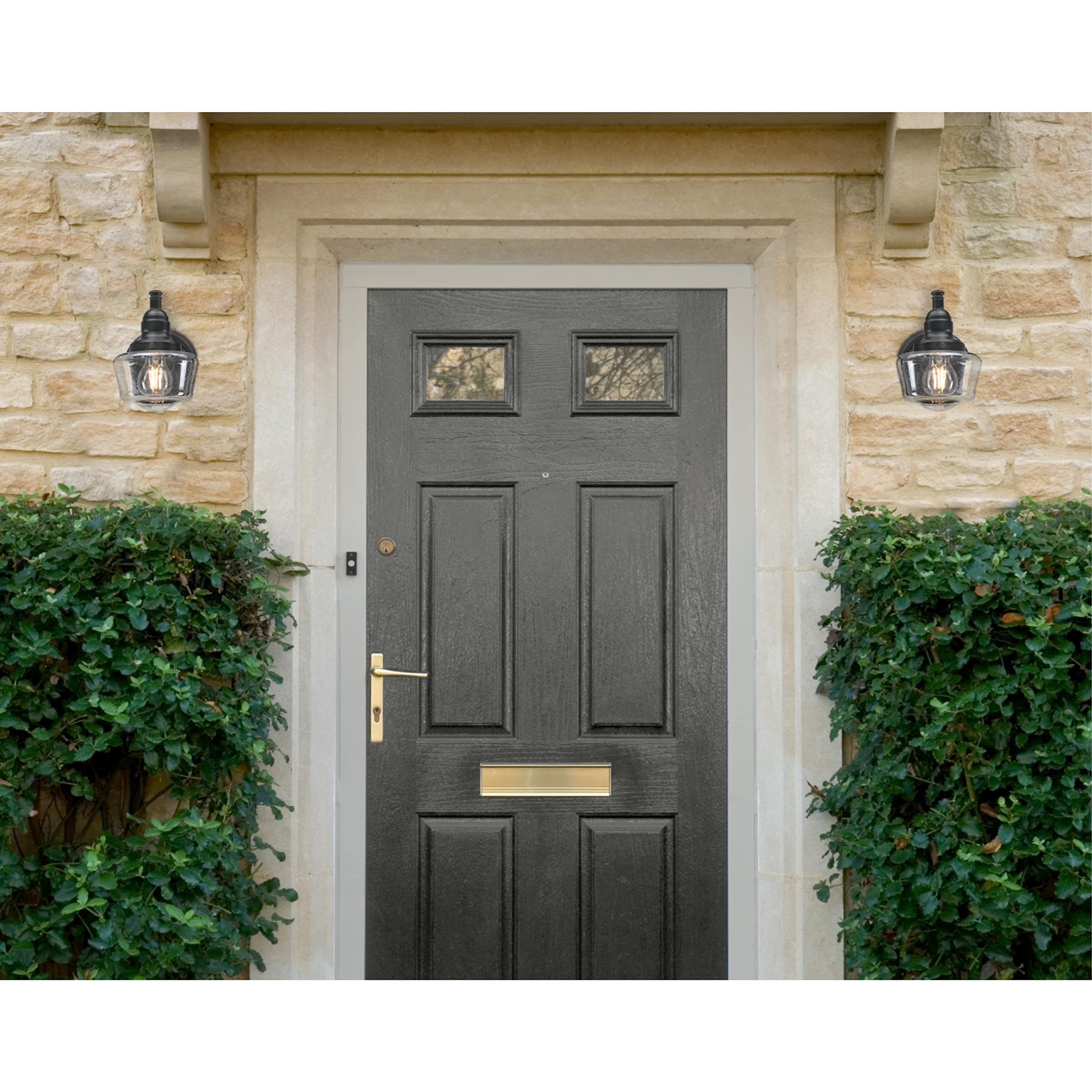 Westinghouse Eddystone Outdoor Wall Fixture, Dusk to Dawn Sensor, Matte Black, Clear Seeded Glass, Model 6121200