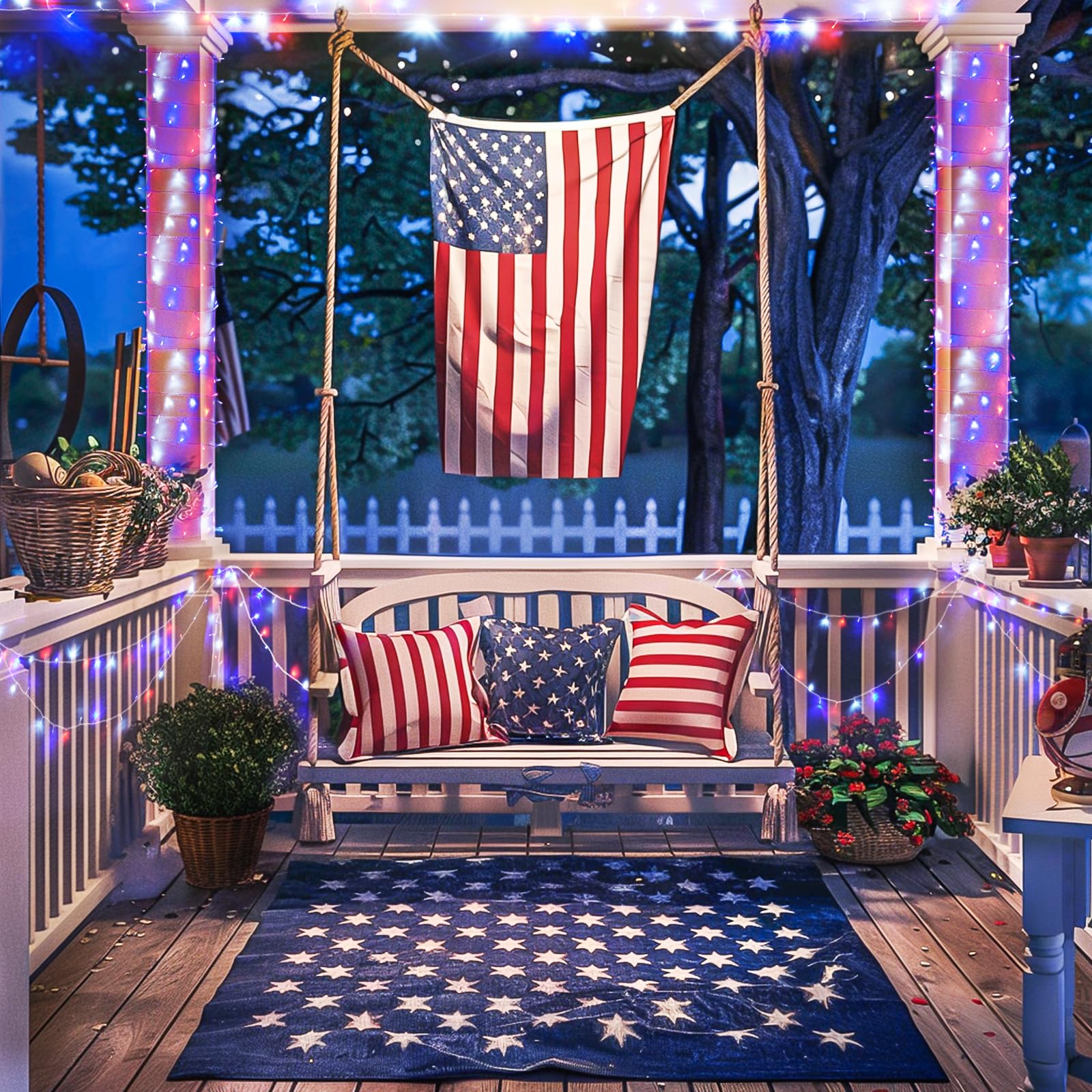 Jmexsuss 168Ft 600 Led 4Th Of July Lights Plug In Patriotic Lights Outdoor Waterproof 8 Modes Red White And Blue Lights For Independence Day American Flag Holiday Party Christmas Tree Decorations