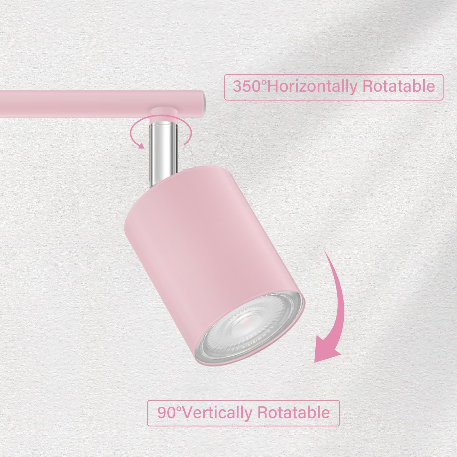 Boostarea Led 4 Light Track Lighting Kit, Pink 4 Way Ceiling Spot Lighting, Flexibly Rotatable Light Head For Kitchen, Living Ro