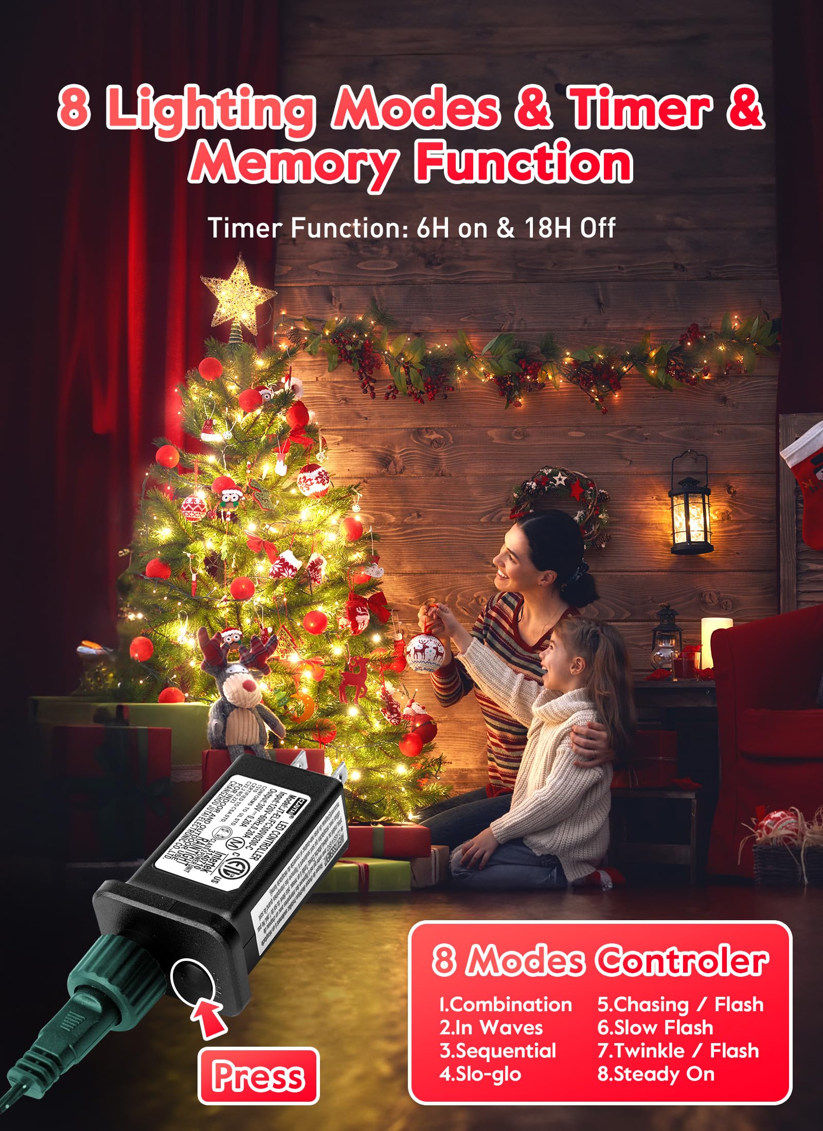 C9 Led Christmas Lights Outdoor, 81 Feet 100 Led String Lights With Timer & 8 Lighting Mode, Waterproof Commercial Grade Extenda