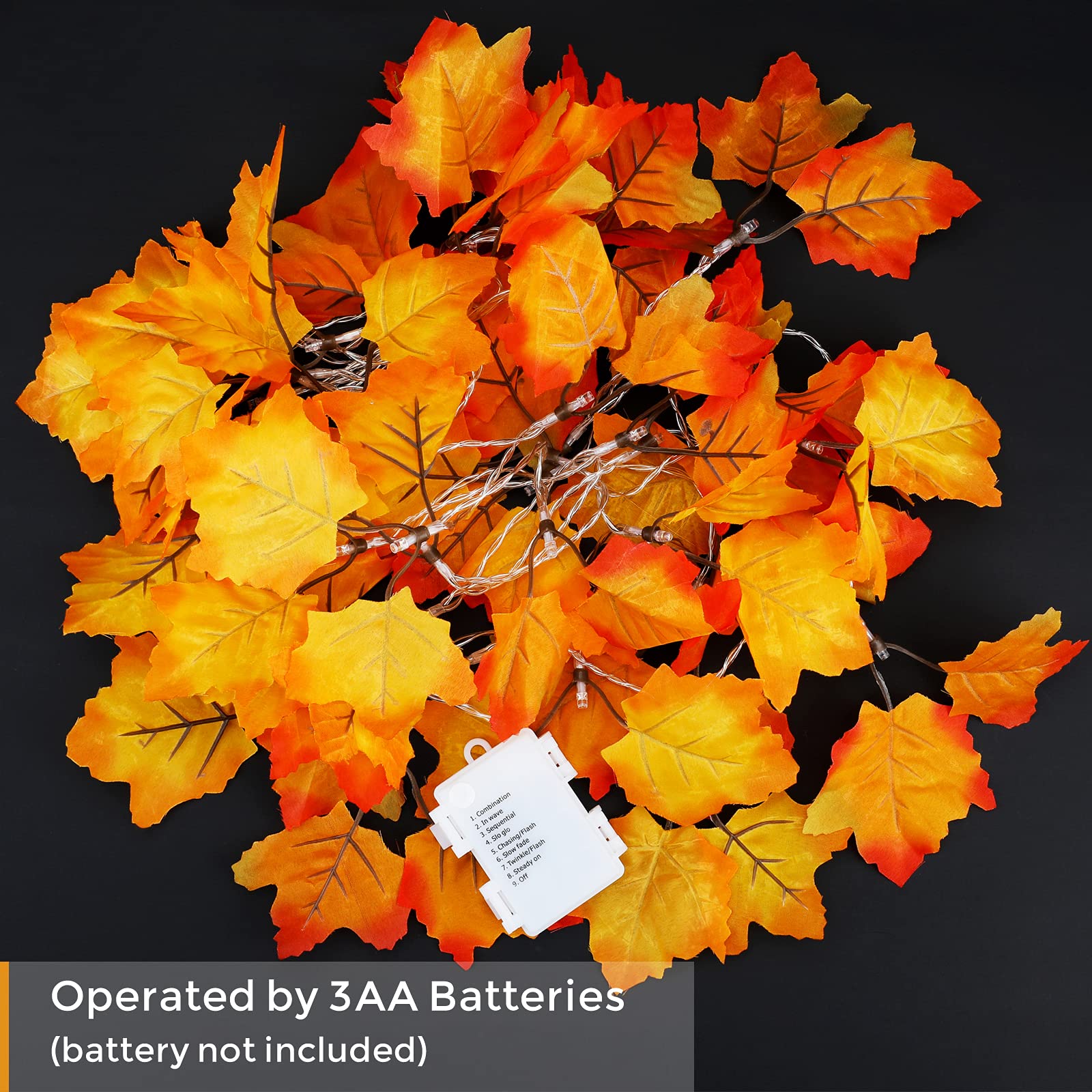 2Pack [8 Lighting Modes & Timer] Fall Decor Maple Leaf Garland With Lights 80Led Battery Operated Waterproof, Fall Decorations For Home Outdoor Indoor Thanksgiving Decor Halloween Friendsgiving Autumn