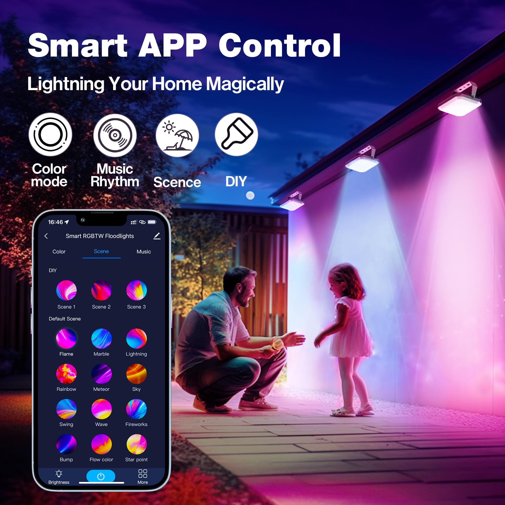 Nopoor Rgb Led Flood Light - Smart Outdoor Landscape Lights, Ip65, App Control, 2700-6500K