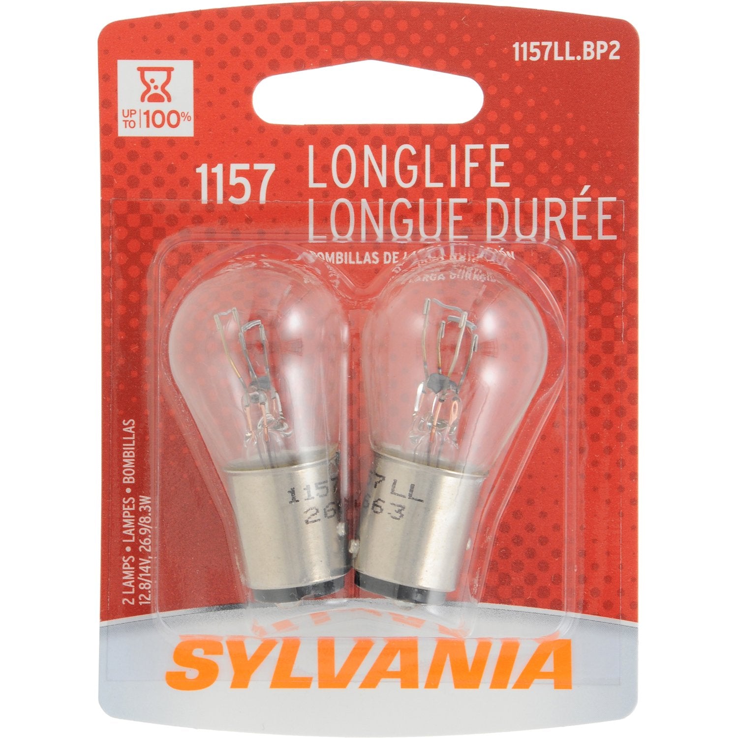 SYLVANIA 1157 Long Life Miniature Bulb, Glass and Tungsten, White, 2 Count (Pack of 1)