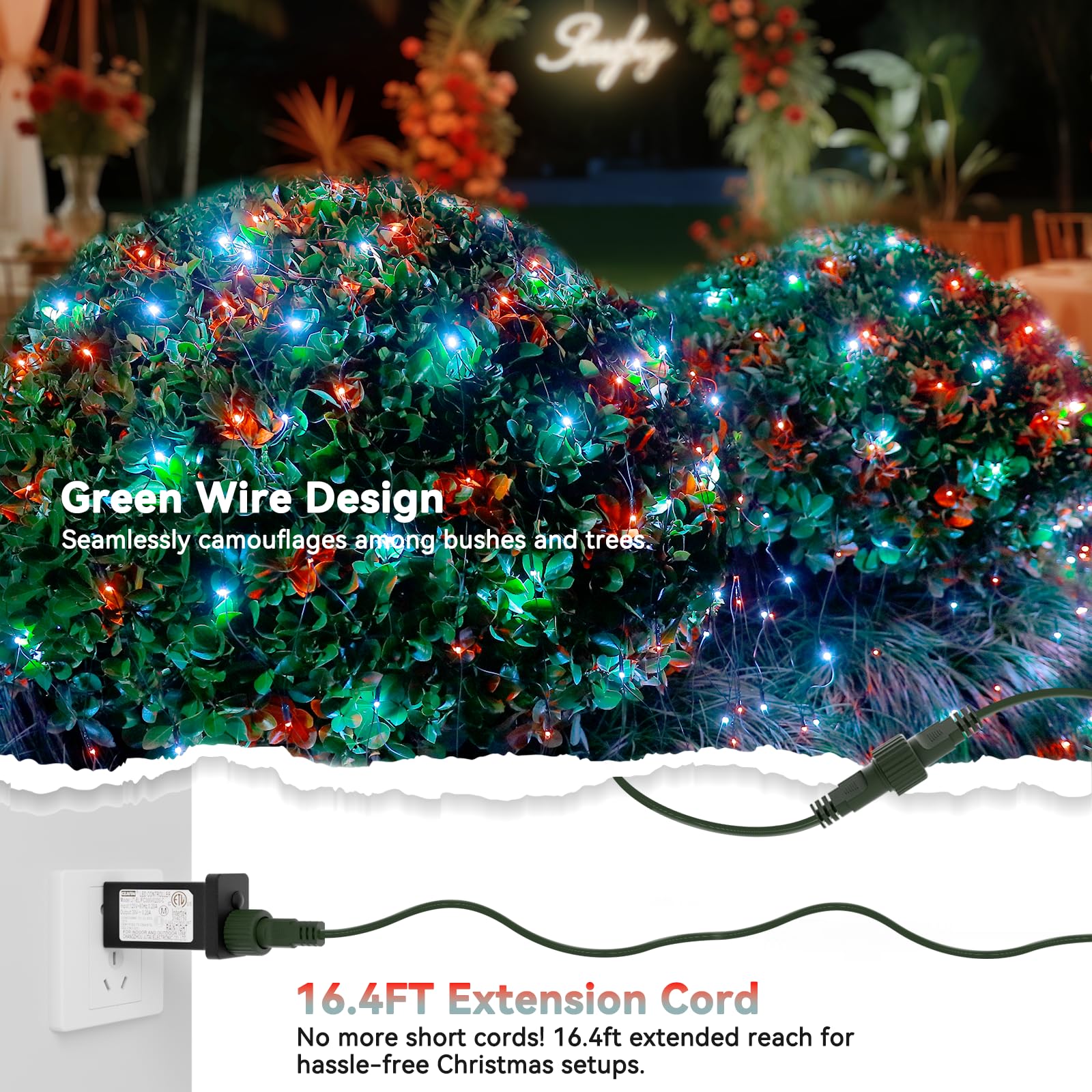 LitHome Christmas Net Lights - 300 LED Red & White, 14.8FT x 5FT, Waterproof, Connectable, Model B-RG-S-AA-04