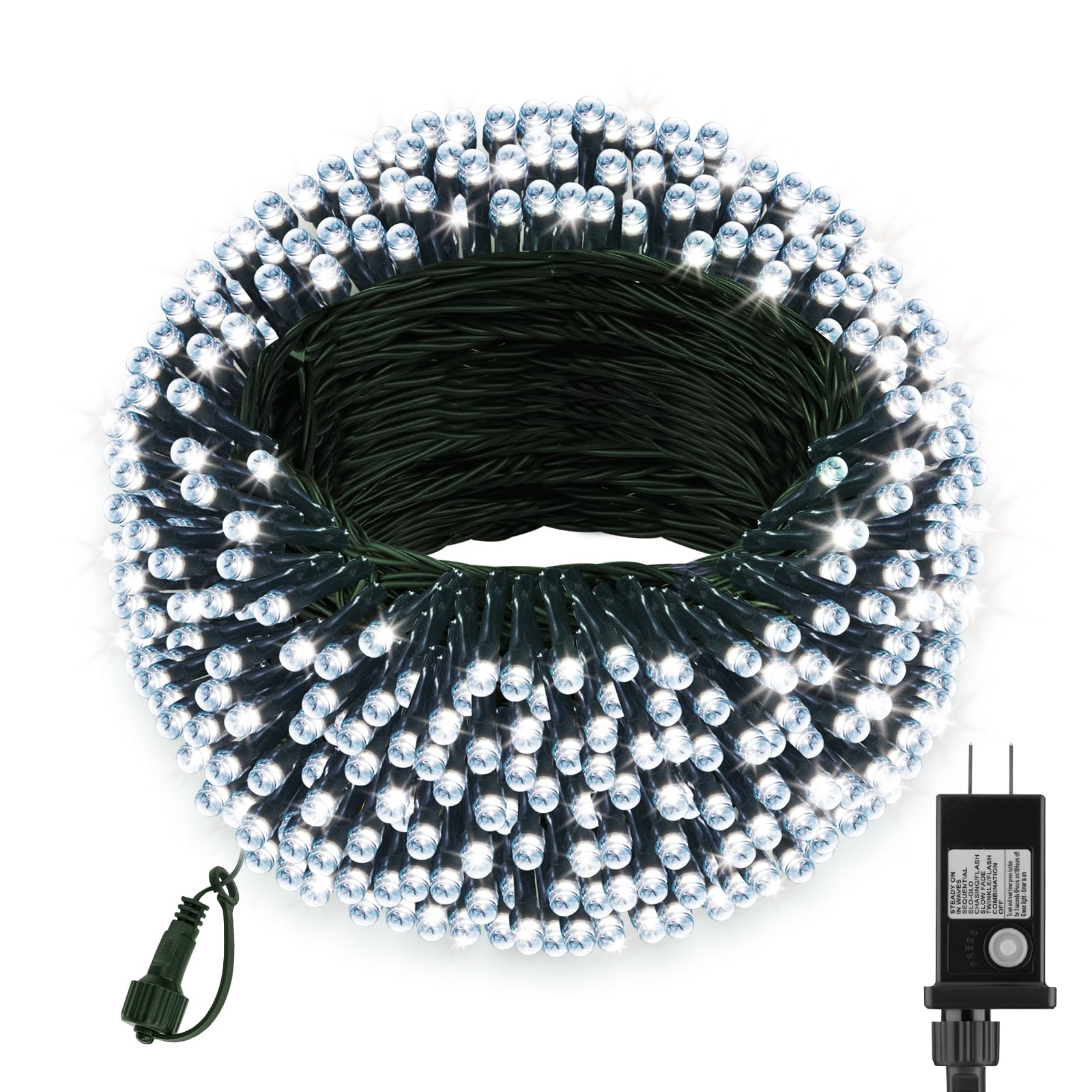 FairyGlim Extra Long 132FT Mini Lights, 400 LED Cool White, Green Wire, Timer & 8 Modes, Indoor/Outdoor Decoration, Model CX-36V-5000LH