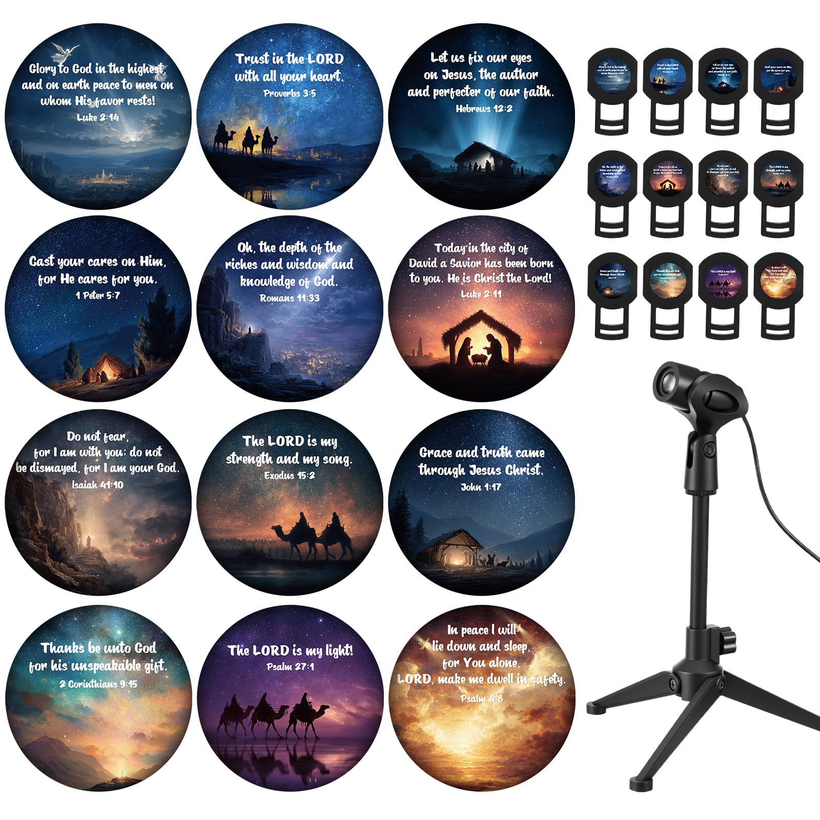 VIHOSE Bible Verse Projector Light Decoration The Lord Jesus Set with 12 Interchangeable Film Bible Verses Galaxy Projector Nigh