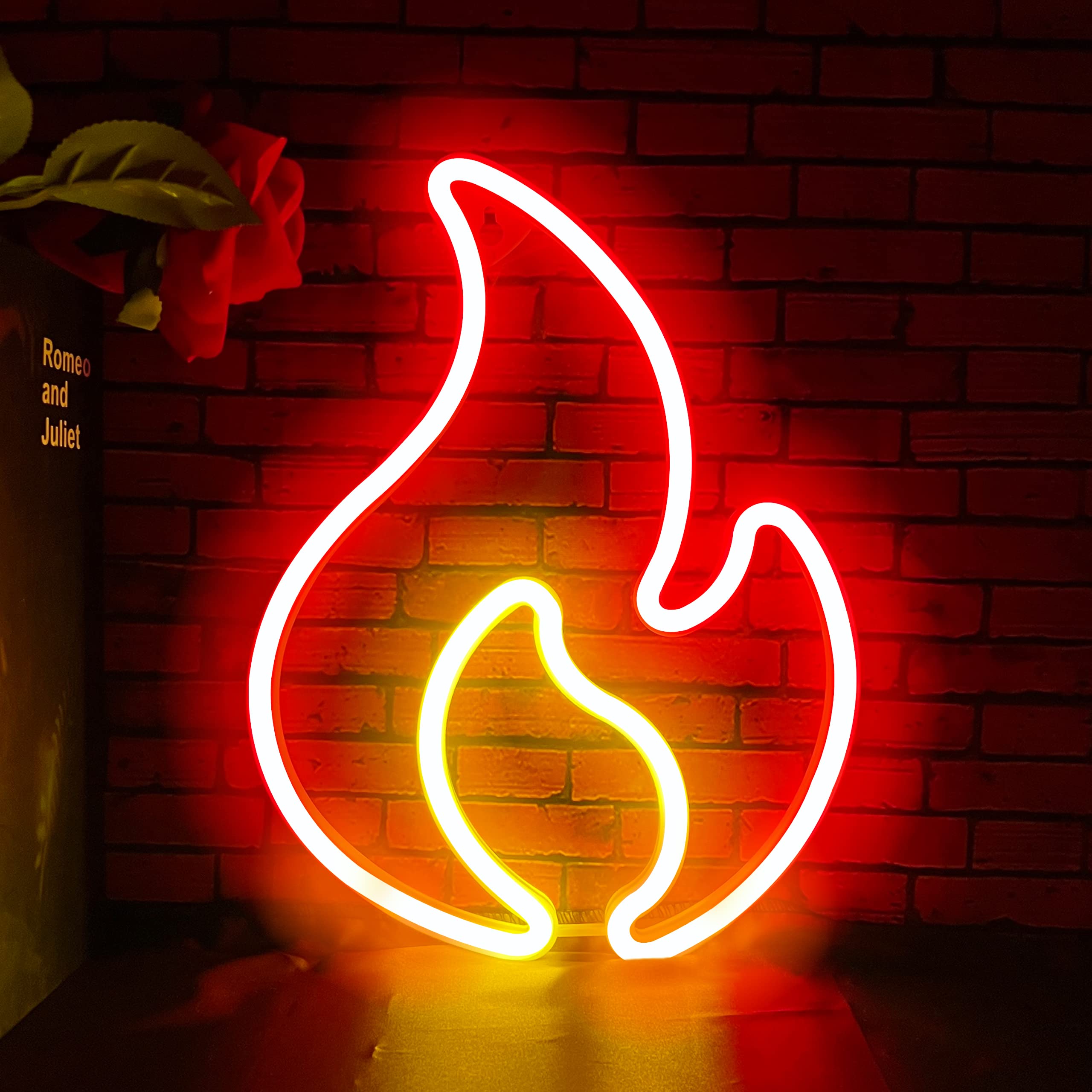 Bernicekelly Flame Neon Sign - Led Wall Decor, Usb/Battery Powered, Red + Yellow Fire Light