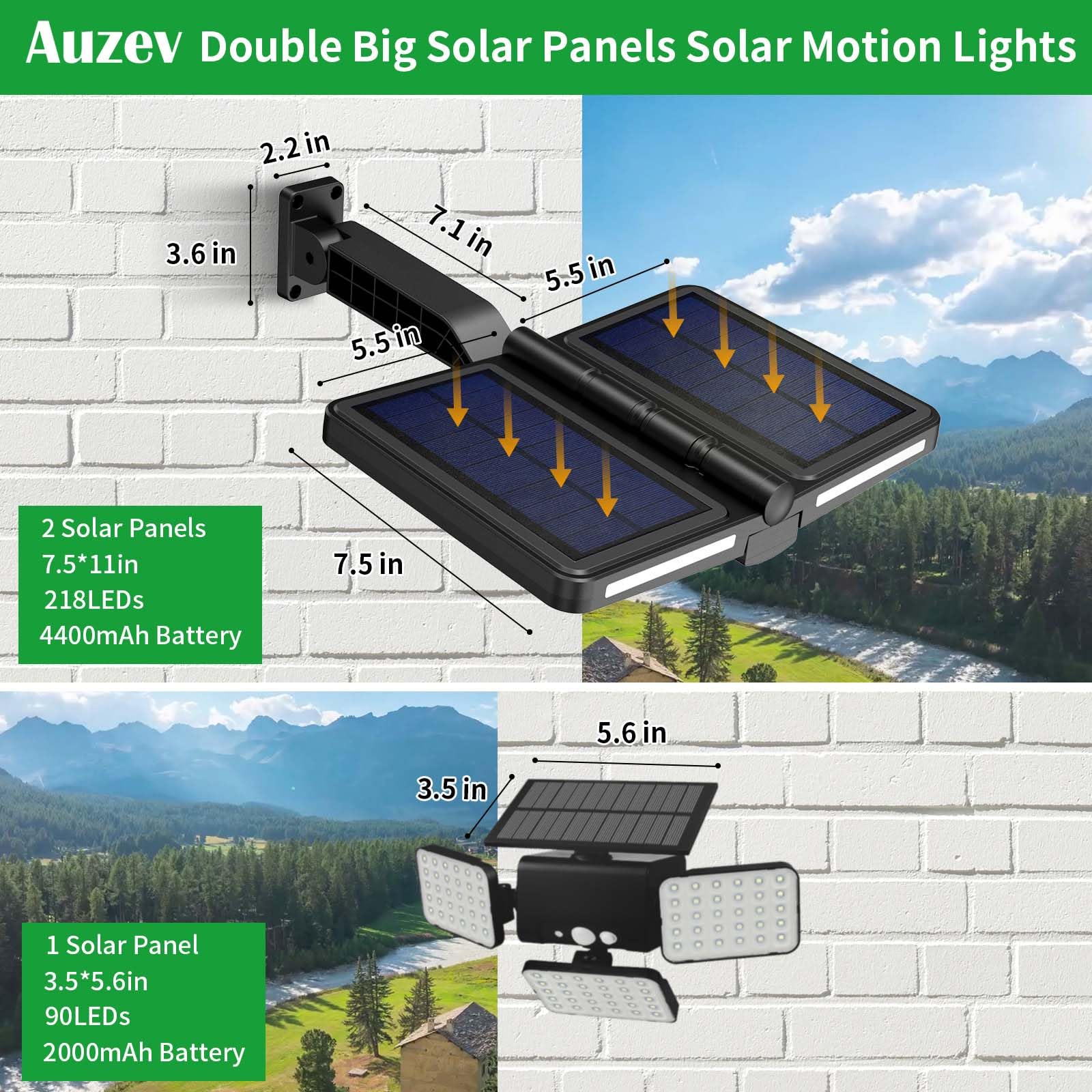 Auzev 218Led Solar Flood Lights With Motion Sensor, 5 Modes, Waterproof For Outdoor Security