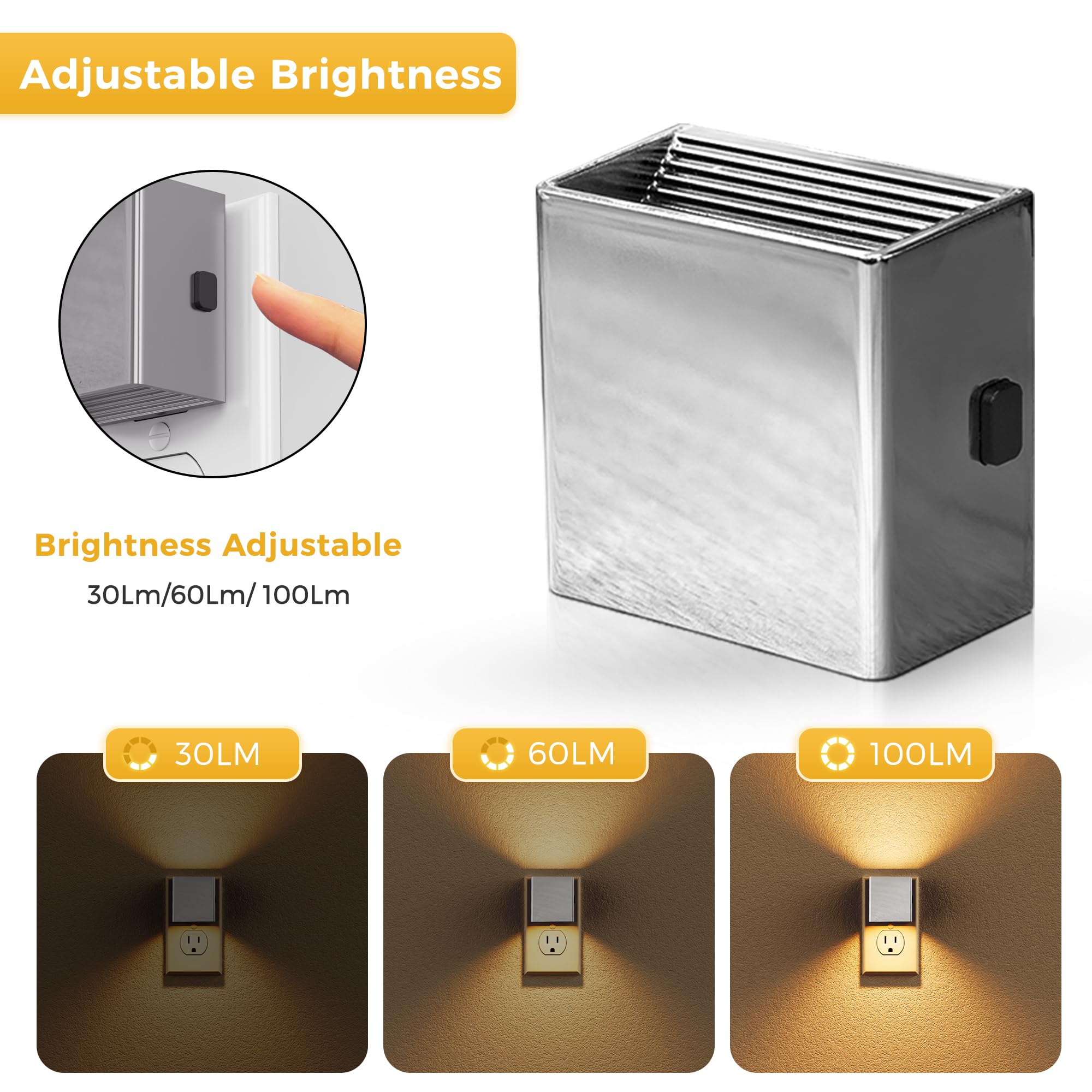 L Lohas Led Night Light,Night Lights Plug Into Wall,[2-Pack] Dimmable Night Light With Light Sensor,3000K Warm White,Silver Nigh