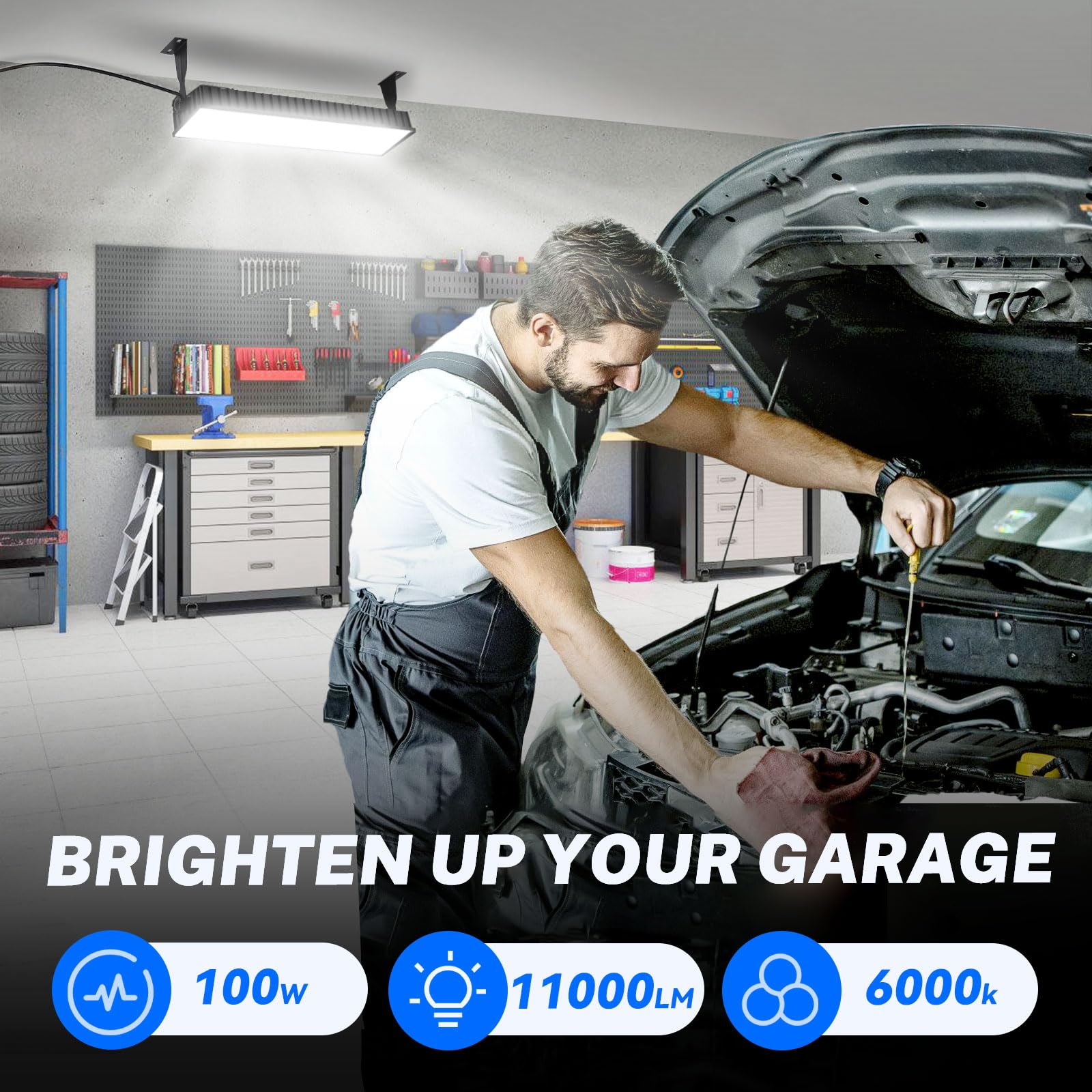 6 Pack Led Shop Lights, 100W 11000Lm Plug In Garage Light With 6Ft Power Cord, Ip66 Waterproof Work Bench Shop Lights For Garage