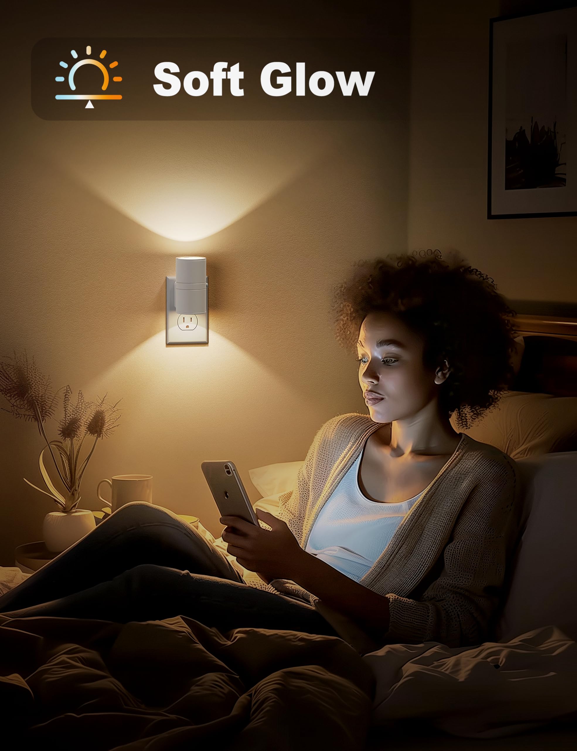 Jandcase Night Lights Plug Into Wall, Dimmable Night Light Plug In, Modern Night Light Dusk To Dawn Light Sensor, Warm White 300