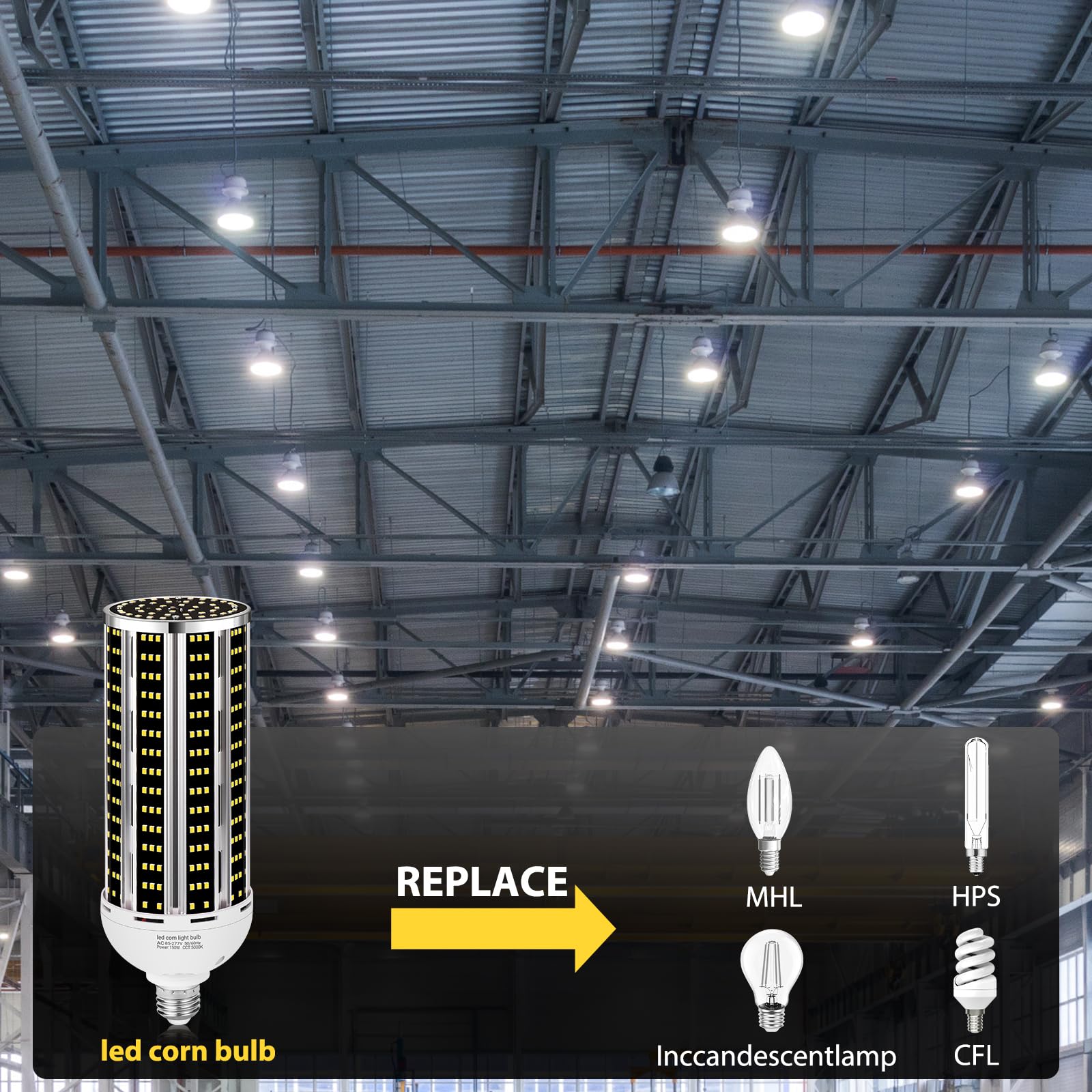 150W 2 Pack Led Corn Light Bulb(1500W Equivalent ) ,Commercial Grade Daylight 5000K E26/E39 22900Lm Medium Mogul Base Led Lamp,L