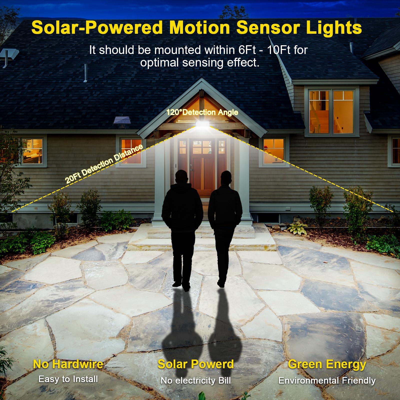 QQARORSUN Solar Motion Detector Lights, 2-Pack, Black, 16.4ft Cord, 3 Modes, Model QQA-1812-2P, Outdoor Security for Porch or