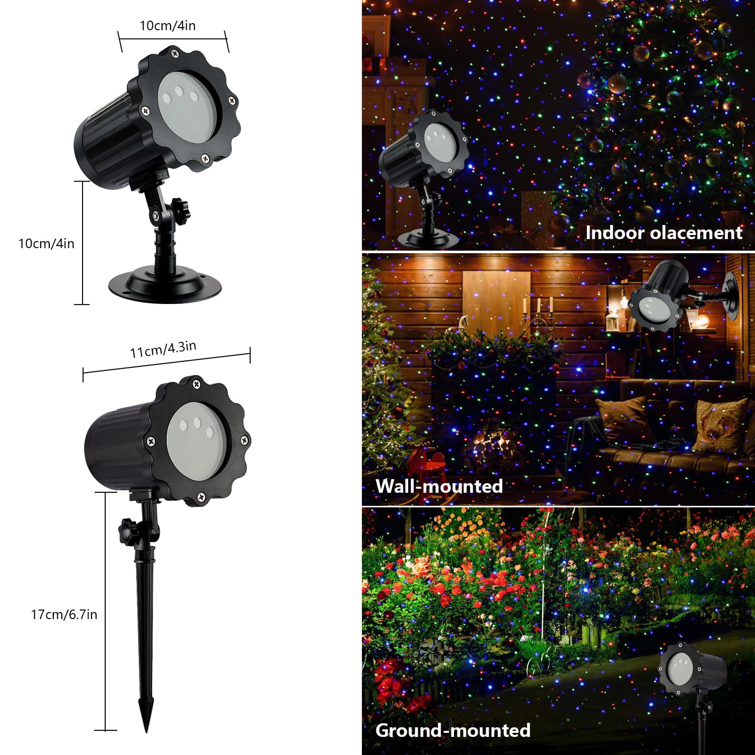 SUNYAO Laser Outdoor RGB Christmas Projector Light - 3 Color Motion Firefly for Halloween, Christmas, Garden, Patio