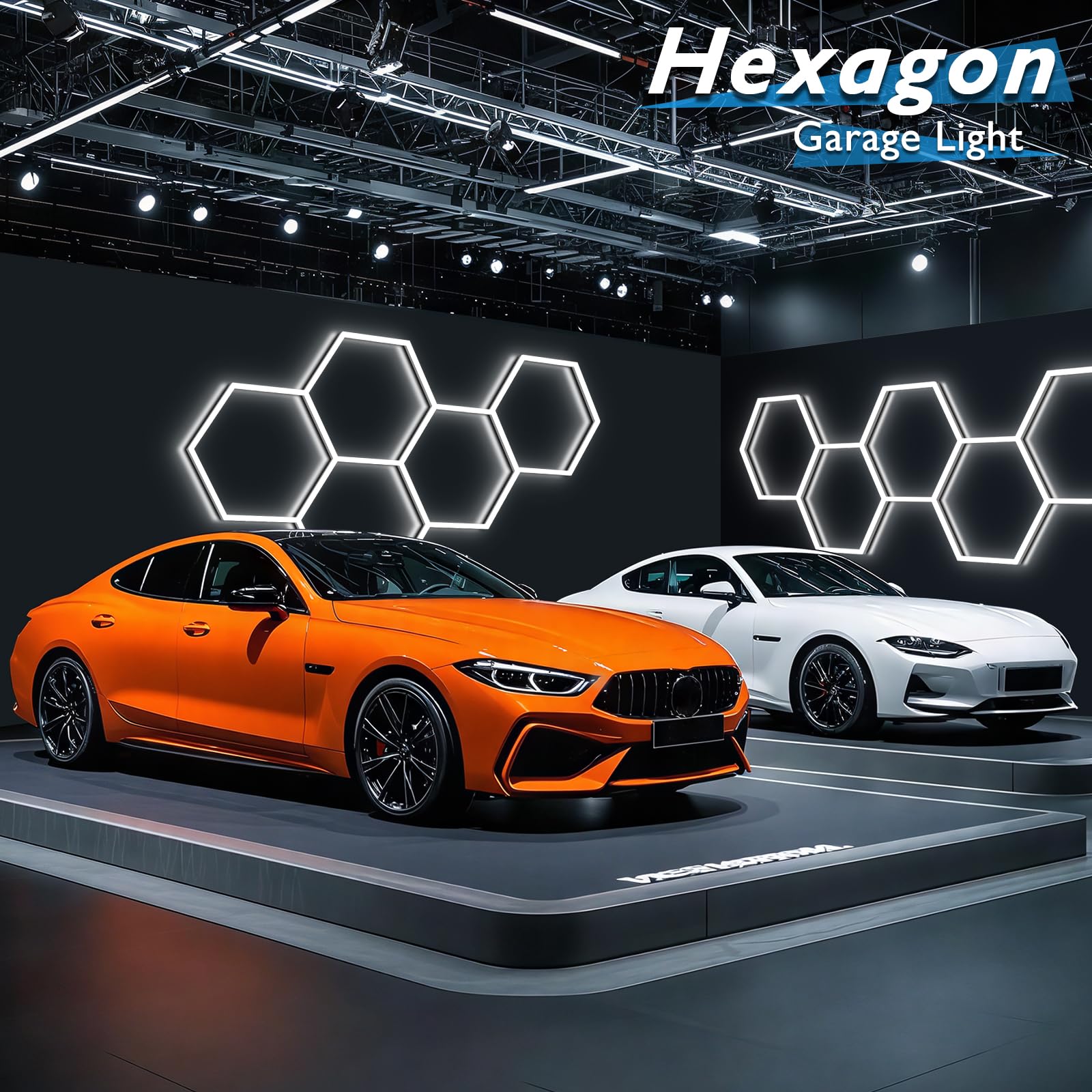 Brillihood Hexagon Garage Lights, Led Honeycomb Lights Ceiling, 192W, 23040Lm, 6500K Super Bright, 5 Grid Systems Car Detailing