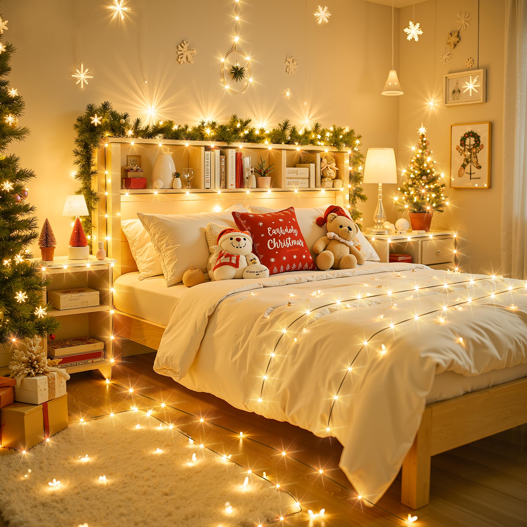 Larkvue 394FT LED String Lights - Waterproof, Dimmable, 8 Modes, Warm White, Model JT-EL/FC, with Remote & Timer Function