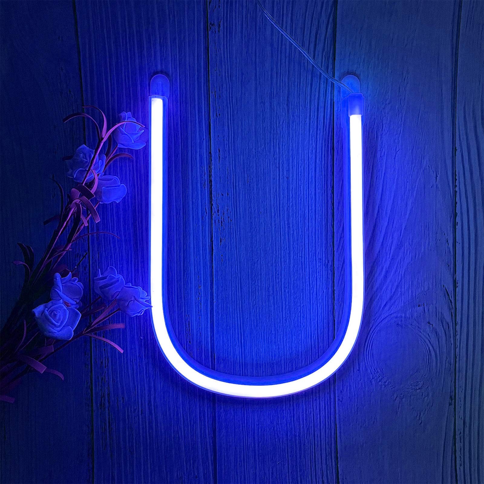 ENUOLI Blue Neon Letter Sign - LED Alphabet Art Light - Battery/USB Powered - Model nNH.U-B