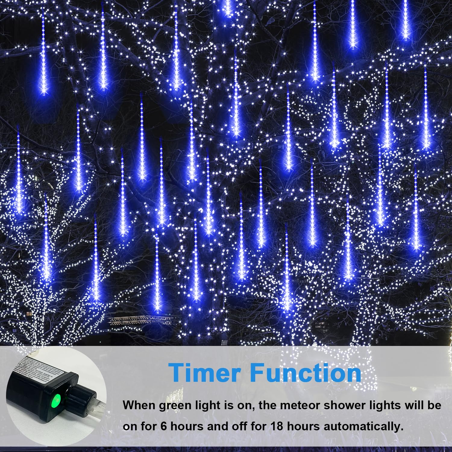 Aluan Christmas Lights Outdoor Meteor Shower Rain Lights, 40Cm/16Inch 10 Tubes 360 Leds Waterproof Falling Rain Hanging Lights W