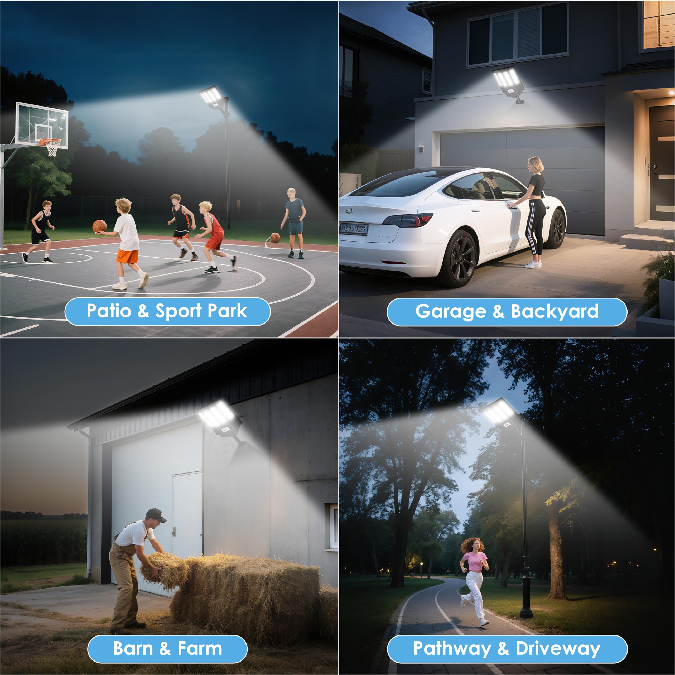 ZIZIWIN Solar Street Lights 1200W Waterproof Motion Sensor Dusk to Dawn Remote Control Black ZZSSL