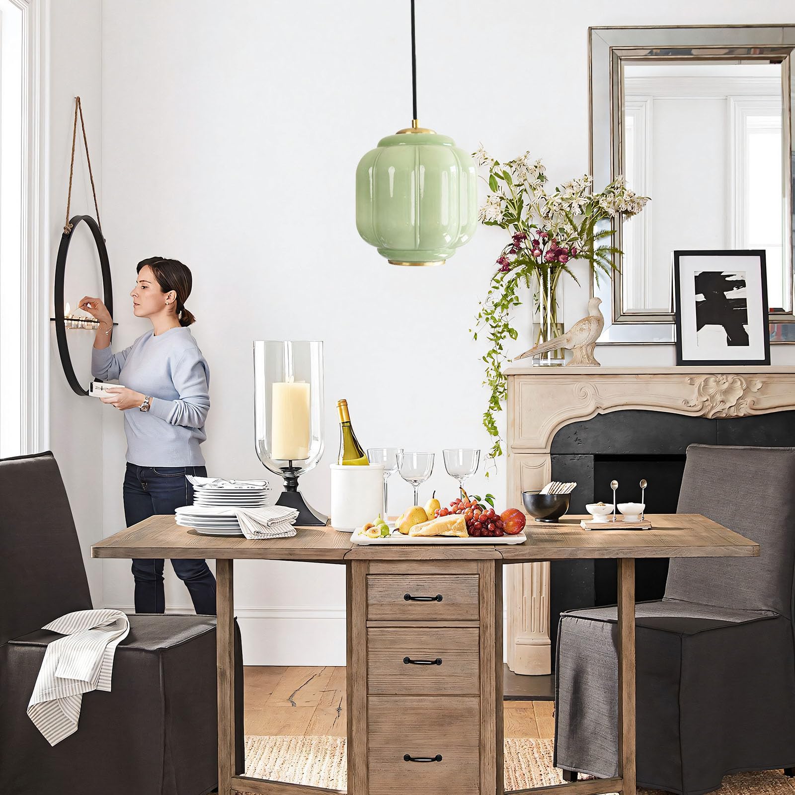 Yesids Vintage Milk Glass Pendant Lights Kitchen  Brass Color Glass Ceiling Light Fixture  Retro Industrial Pendant Lighting For Dining Room  Kitchen  Bedroom  Entryway  Hallway (Green And Gold  7In)