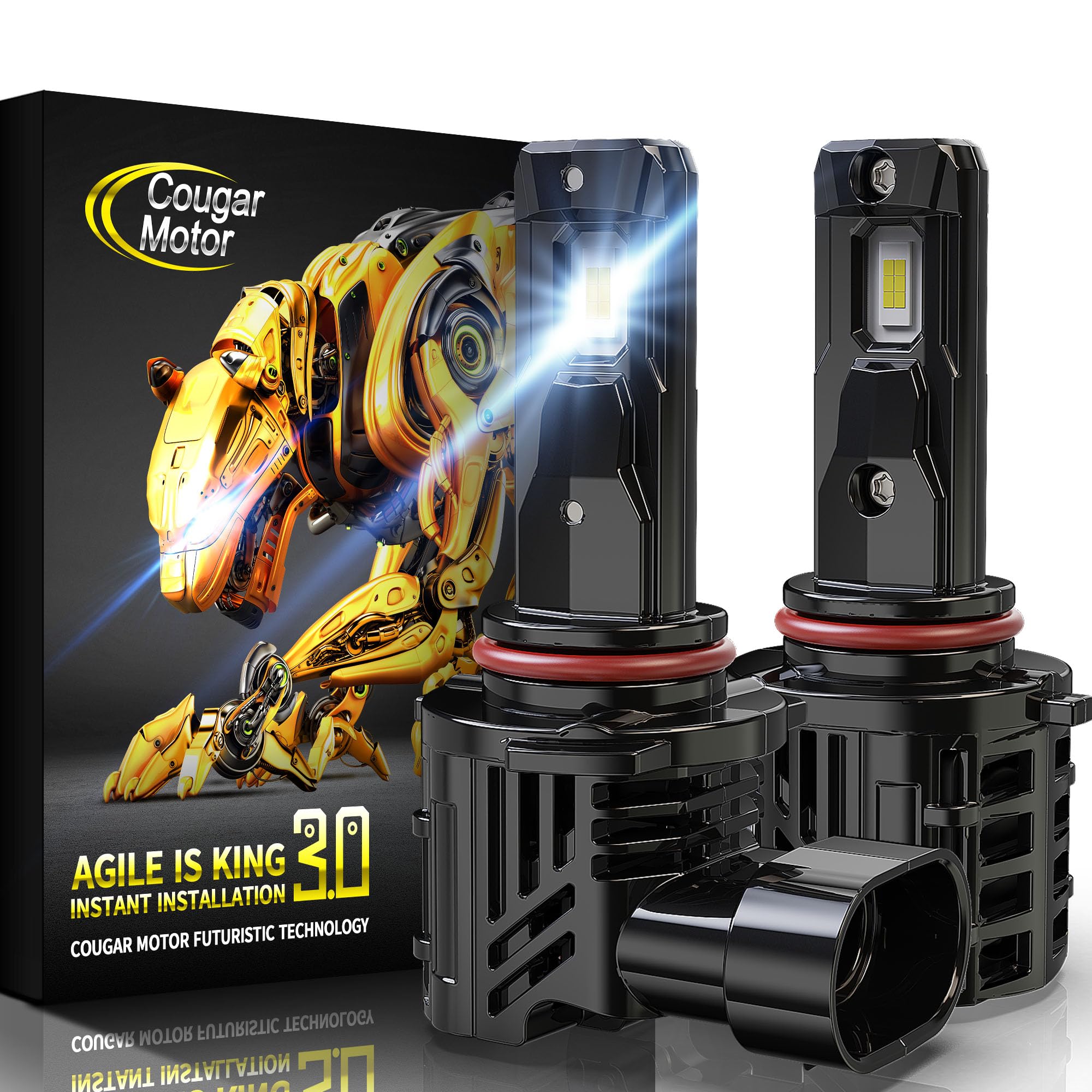 Cougar Motor 9005 Bulbs, HB3 Fog Light, Wireless 6500K White, Slim Non-Polarity, Plug-N-Play, Pack of 2