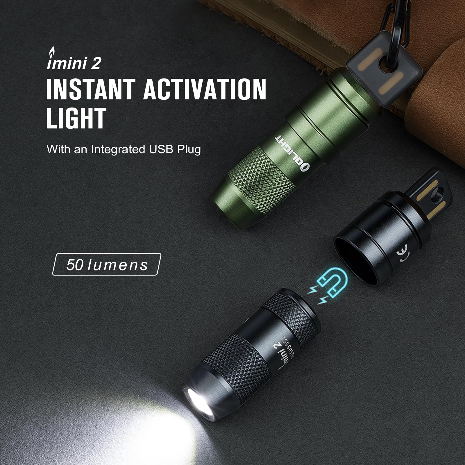 OLIGHT IMINI 2 Keychain Flashlight, 50 Lumens, Compact, Aluminum, Black, Model IMINI2-BK-300000