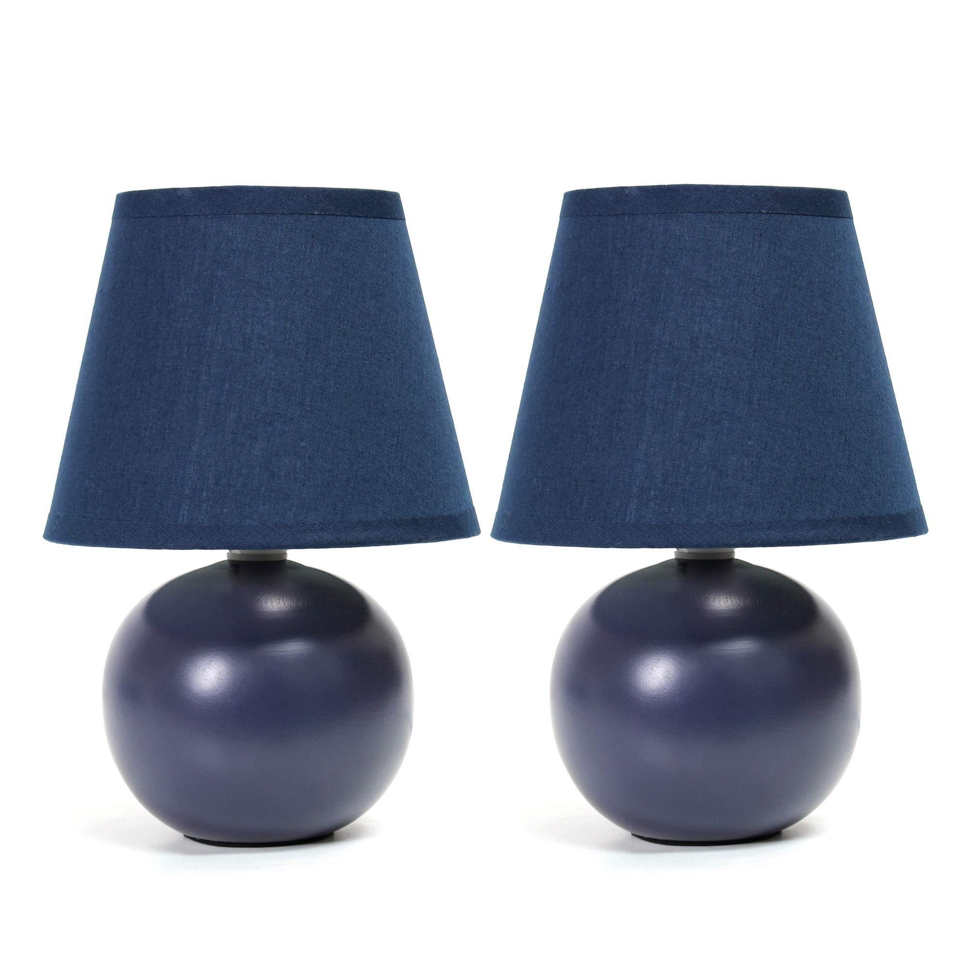 Simple Designs Lt2008-Blu-2Pk Mini Ceramic Globe Table Lamp 2 Pack Set With Matching Fabric Shade, Blue
