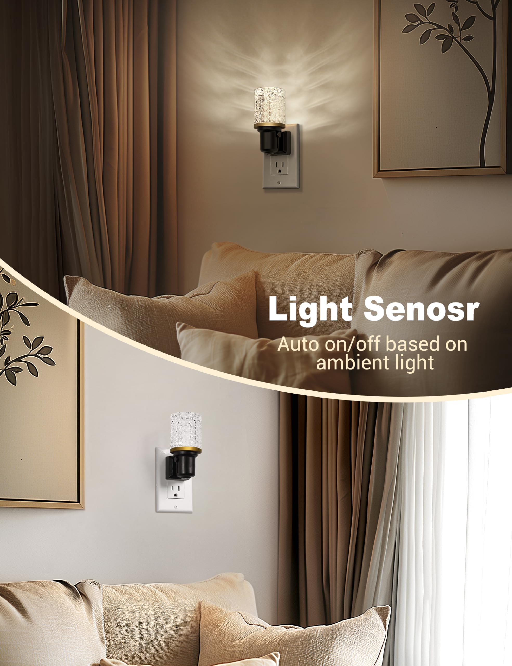 JandCase LED Night Light, Dimmable Wall Plug, Auto On/Off Sensor, 5000K White, 1 Pack, Model C-GY22003ZSUS