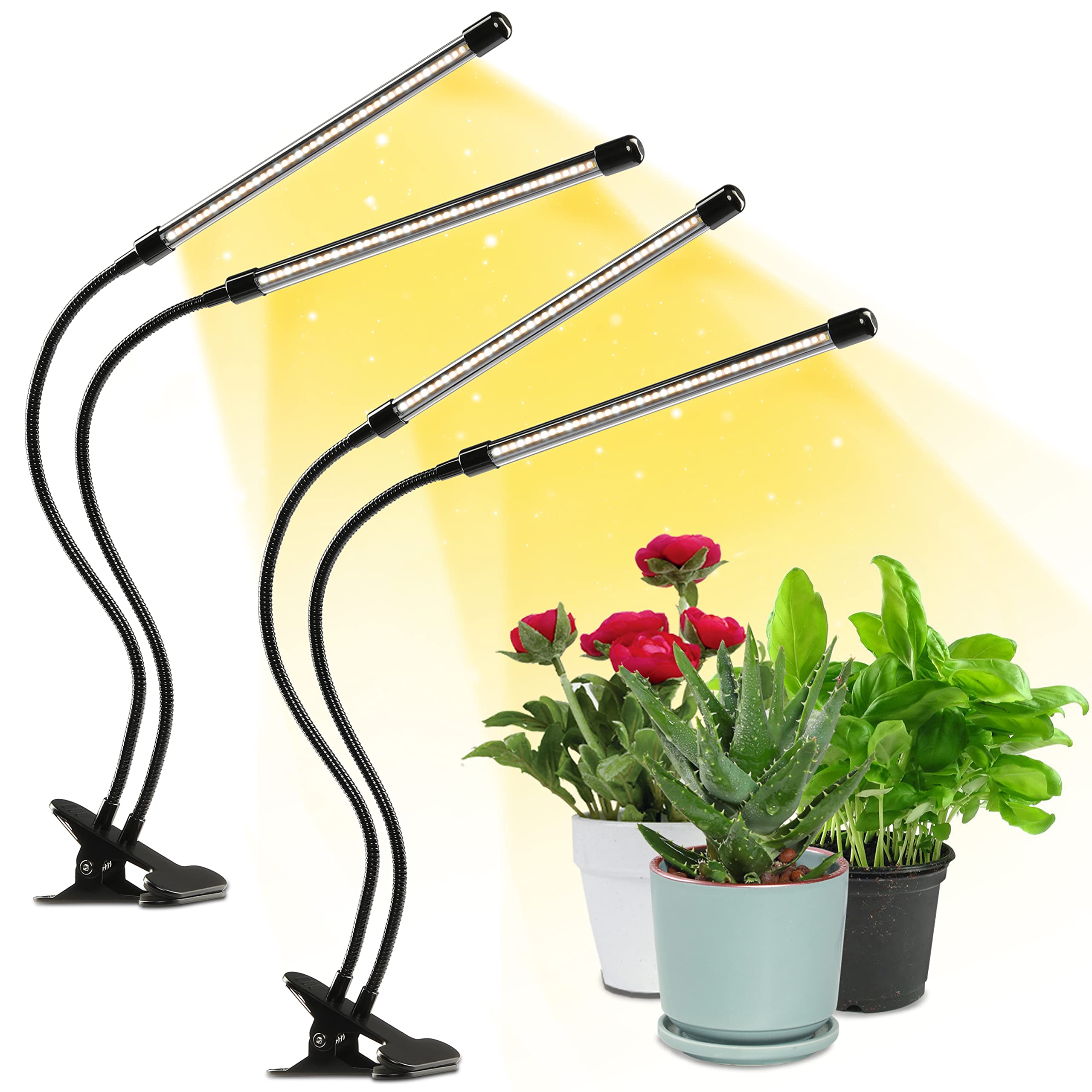 iPower Full Spectrum Clip Plant Growing Lamp, 84 LED, 5 Dimmable Levels, 3 Timing Modes, Yellow, 2 Tubes