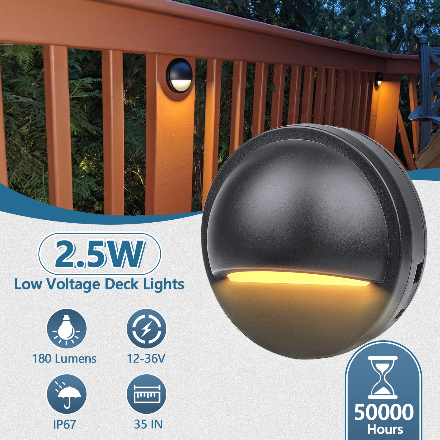 Hiboitec Low Voltage Led Deck Lights, Ip67 Waterproof 2700K Warm Accent Lighting, 6 Pack